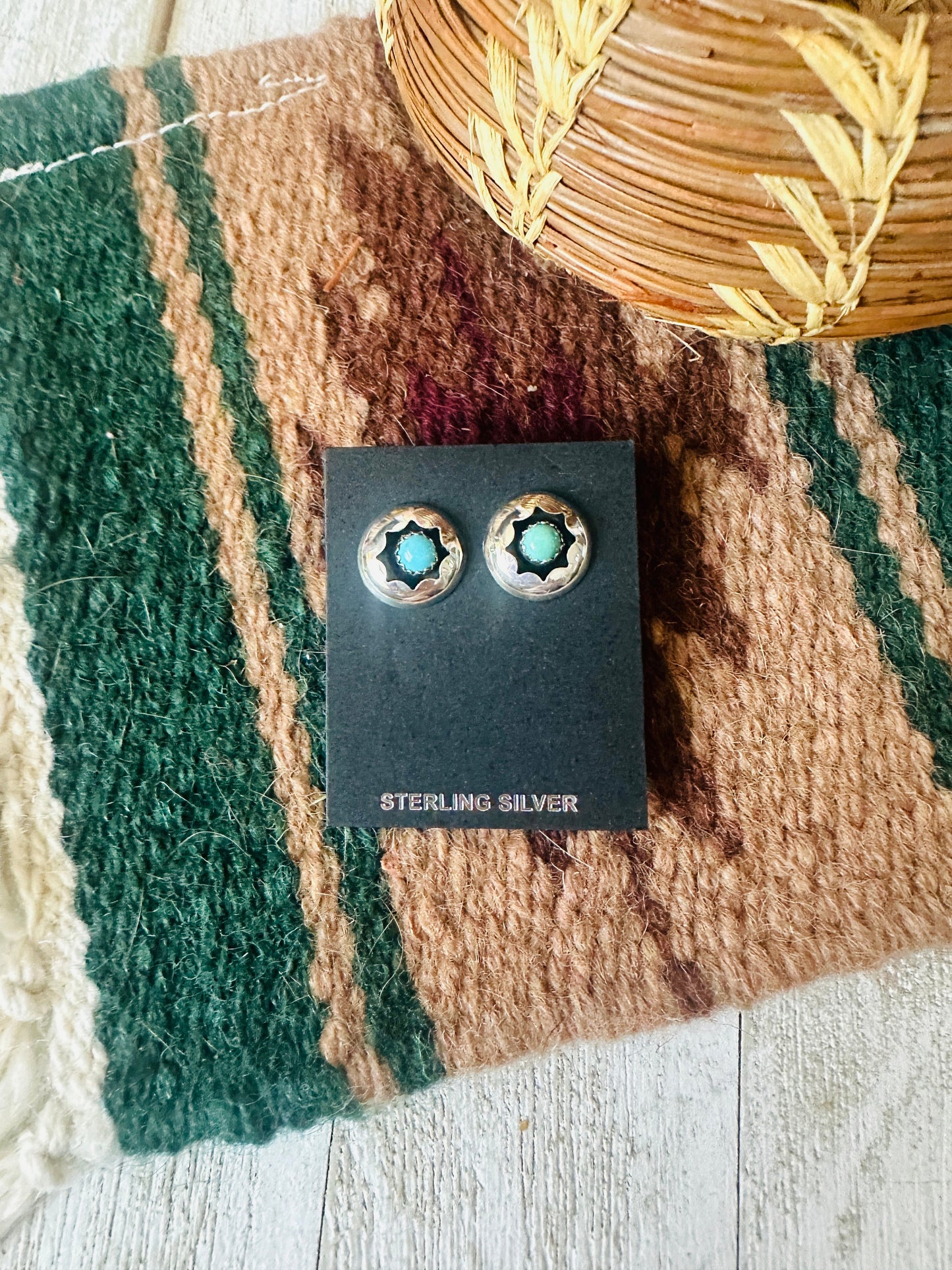 Navajo Turquoise and Sterling Silver Shadowbox Stud Earrings