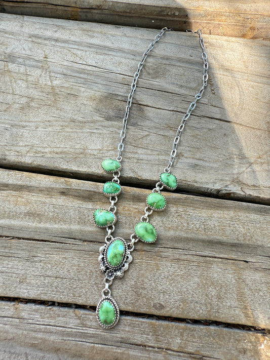 Handmade Sterling Silver & Sonoran Mountain Turquoise Lariat Necklace more greens