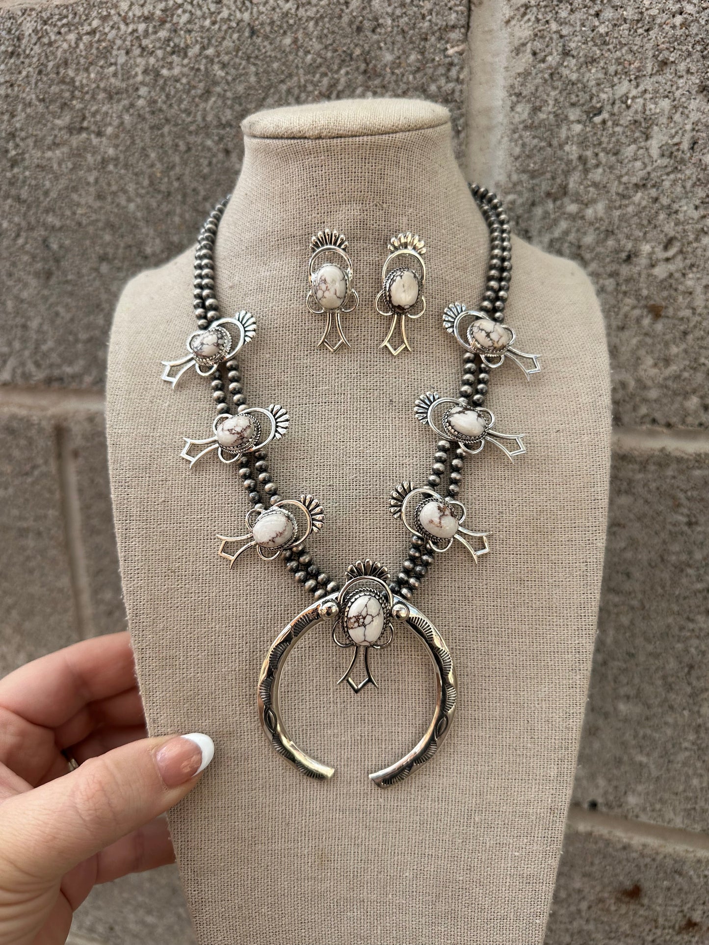 Handmade Sterling Silver, Wild Horse Squash Blossom Set