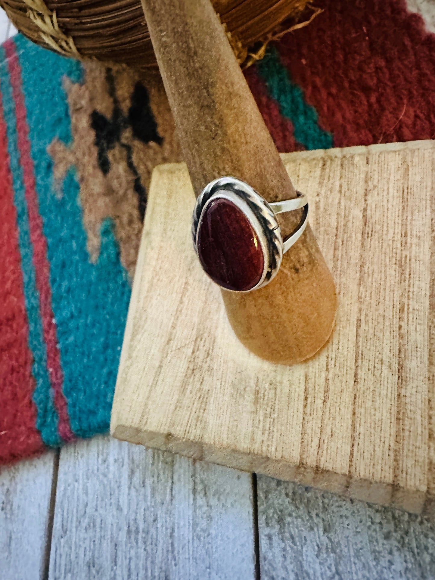 Navajo Purple Spiny Oyster & Sterling Silver Teardrop Ring Size 7