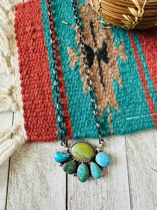 Navajo Sterling Silver & Turquoise Cluster Necklace by Elouise Kee