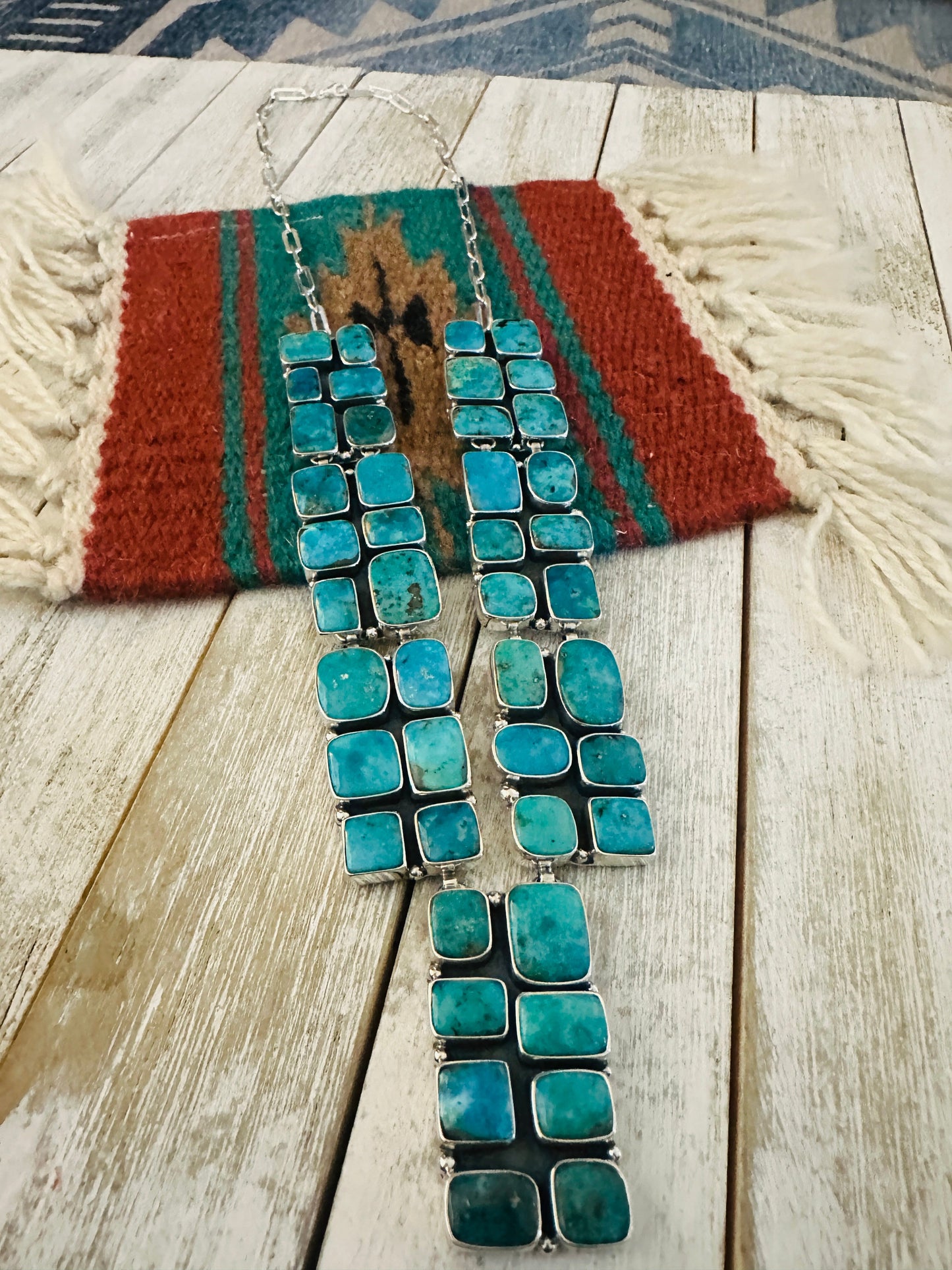 Handmade Sterling Silver & Turquoise Cluster Necklace