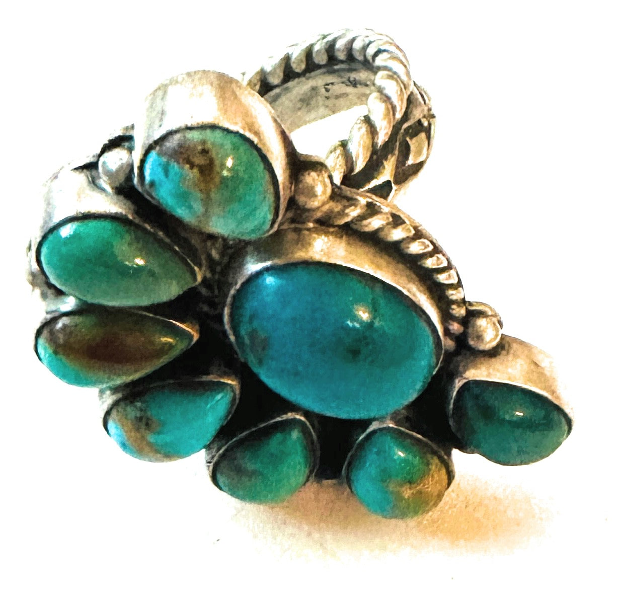 Navajo Turquoise & Sterling Silver Cluster Adjustable Ring