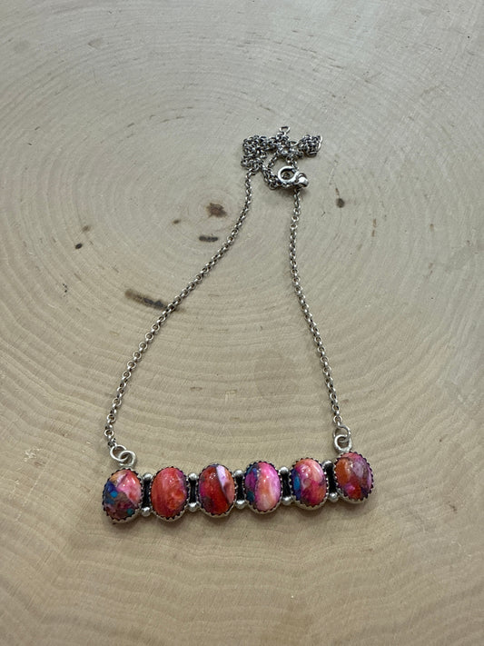 Handmade Sterling Silver Pink Dream Mojave Bar Necklace