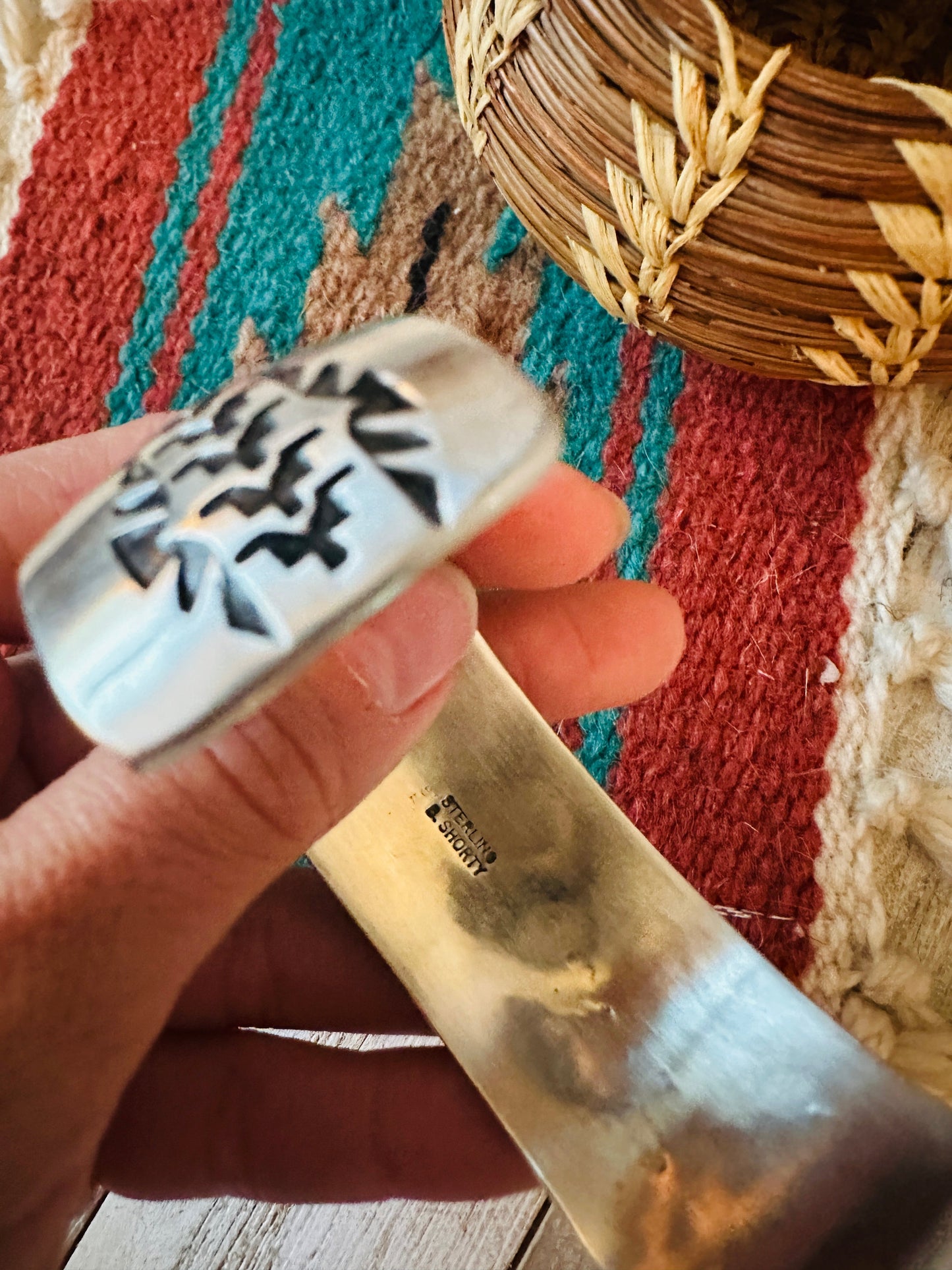 Navajo Hand Stamped Sterling Silver Cuff Bracelet