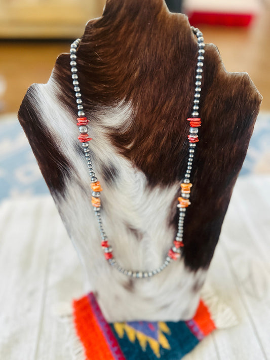 Navajo Sterling Silver & Spiny Oyster Beaded 24” Necklaces
