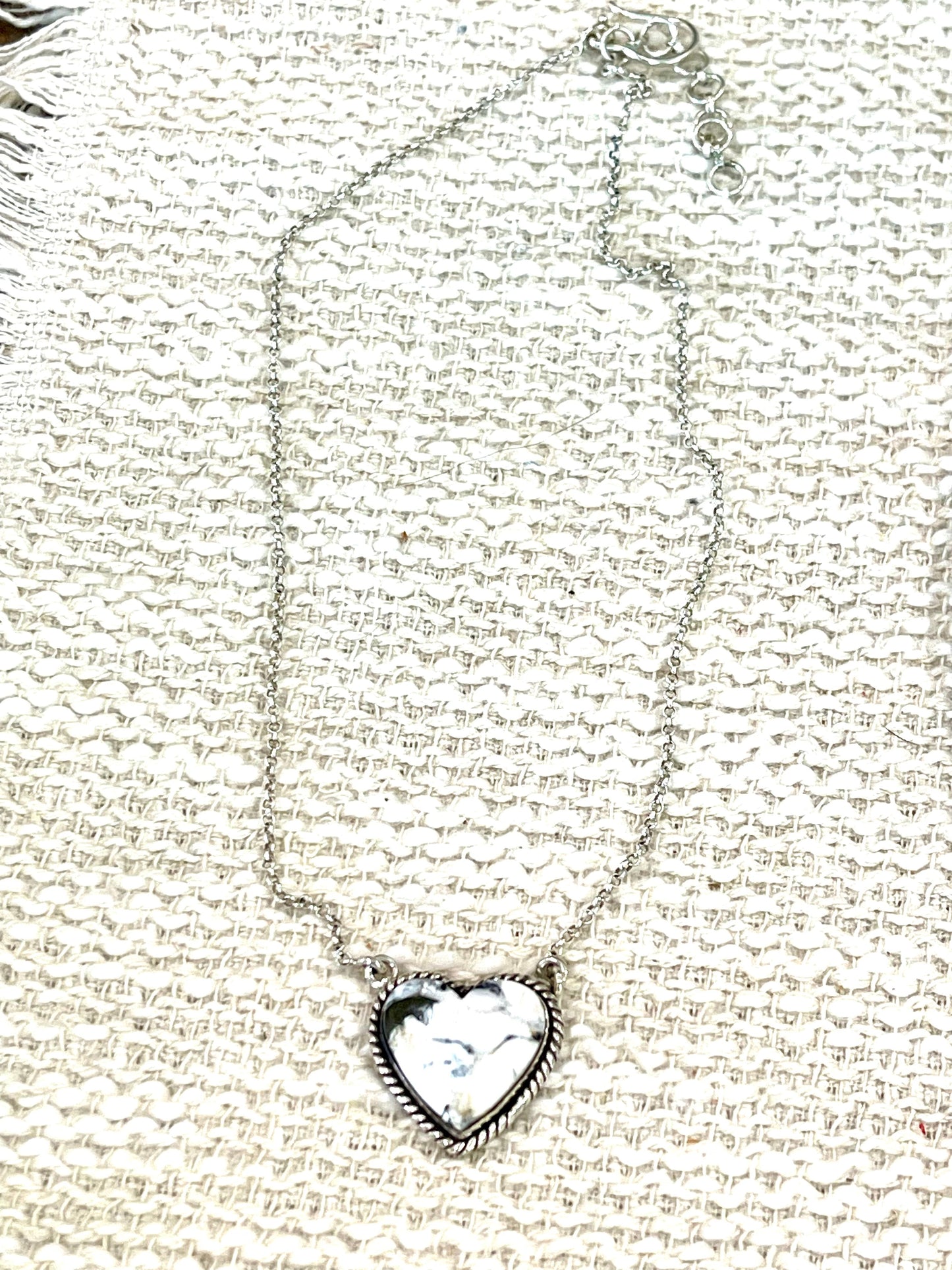 Handmade Sterling Silver, White Buffalo Heart Necklace Signed Nizhoni
