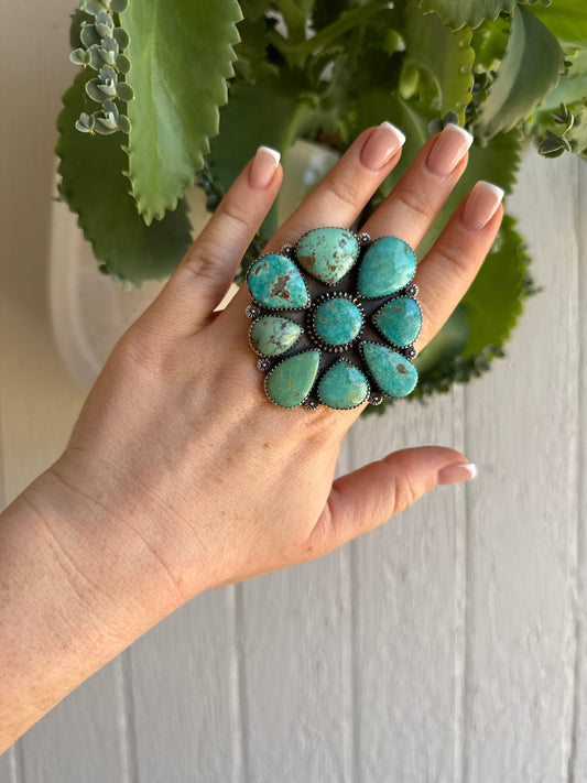 Handmade Turquoise & Sterling Silver Adjustable Statement Ring