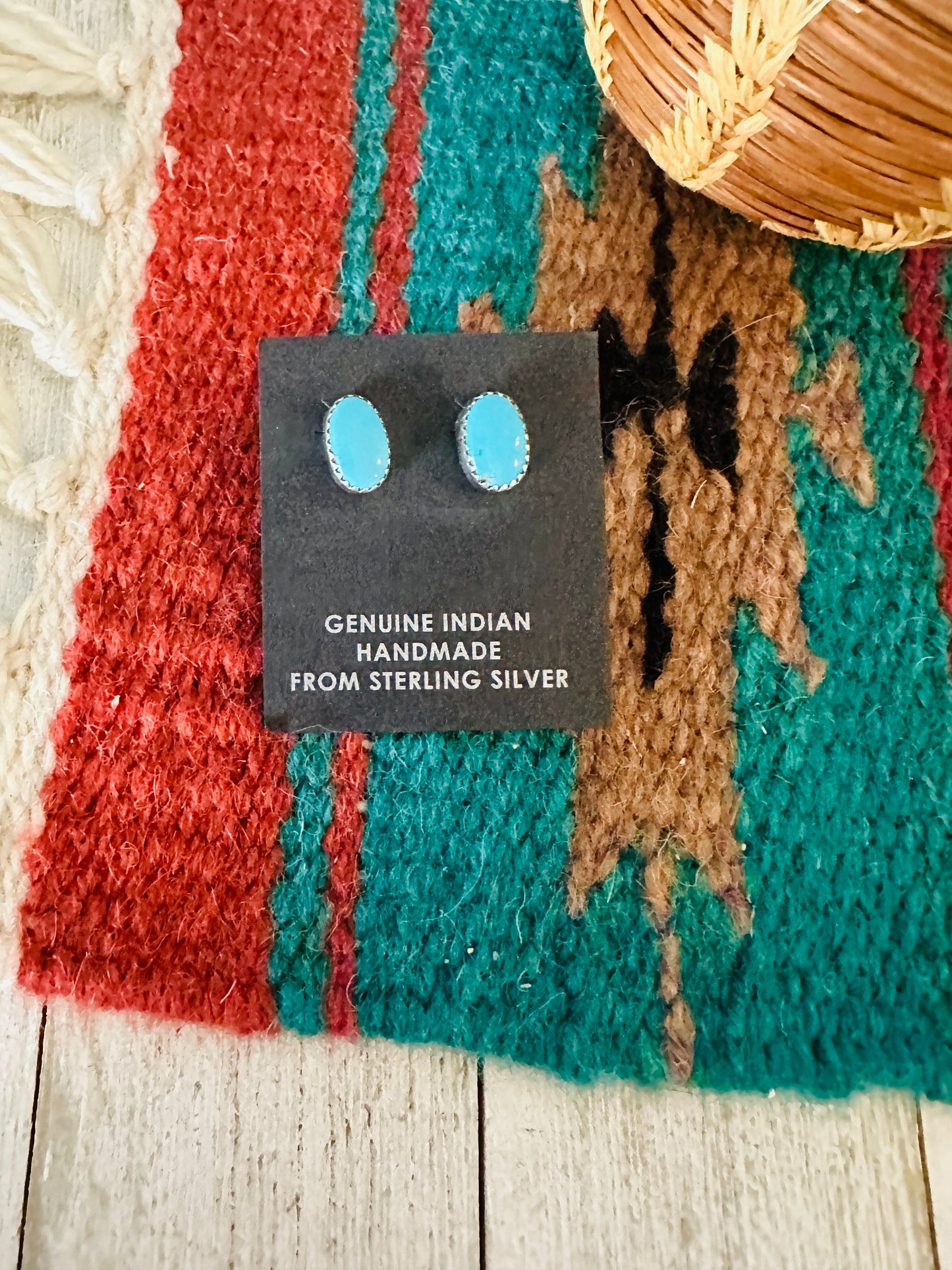 Navajo Kingman Turquoise and Sterling Silver Stud Earrings