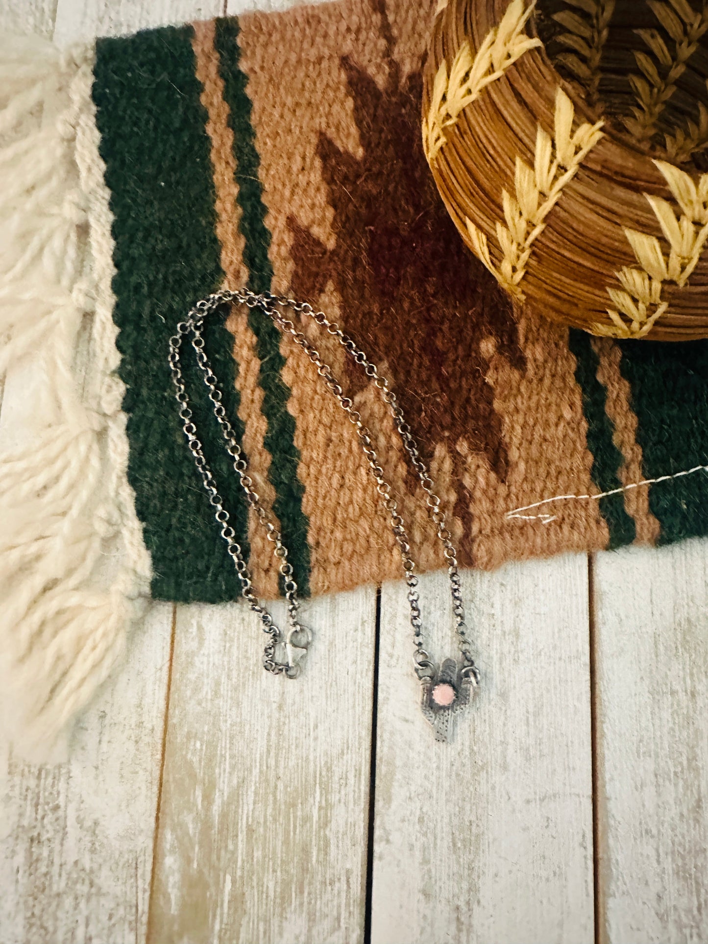 Navajo Sterling Silver & Queen Pink Conch Shell Cactus Necklace