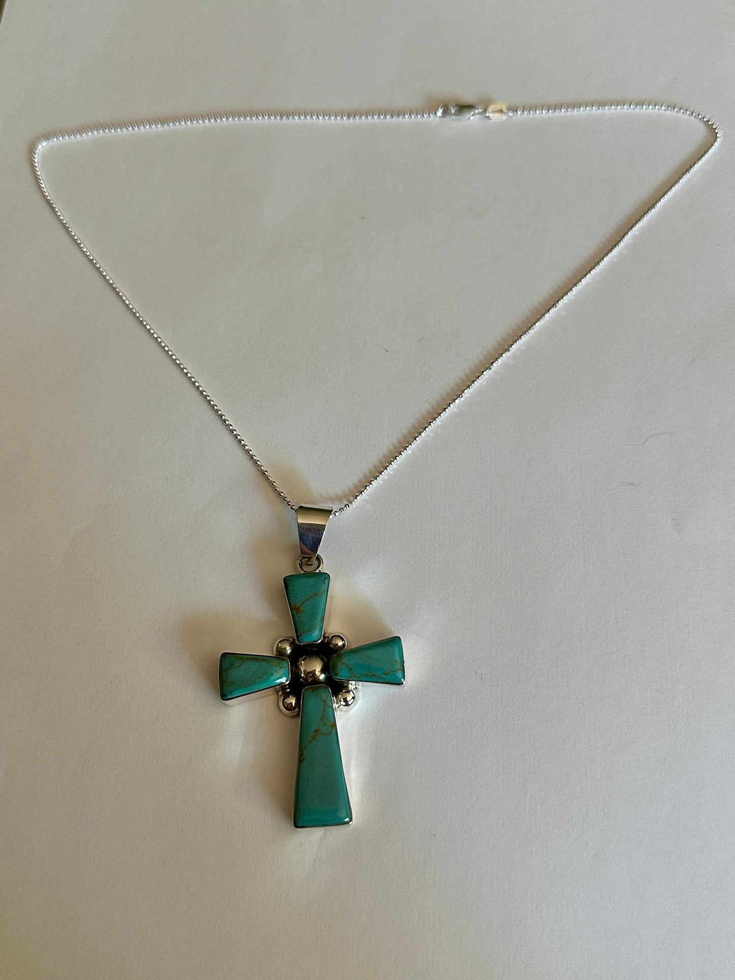 Turquoise Cross W/ Silver Center Necklace