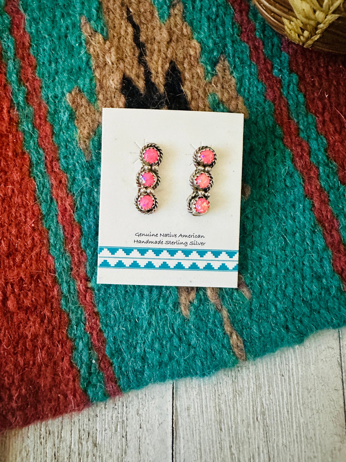 Navajo Pink Opal & Sterling Silver Post Earrings