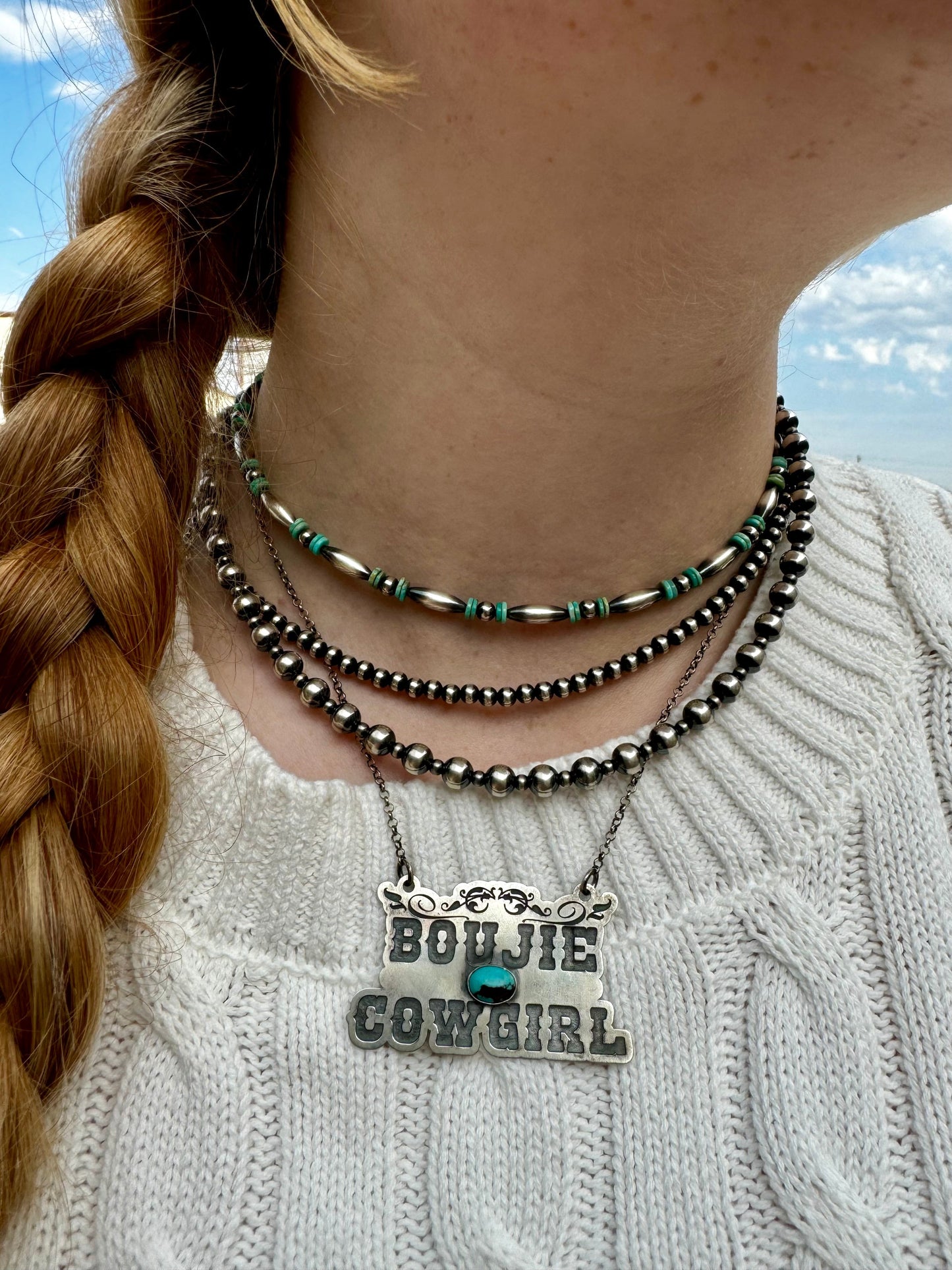 Torpedo choker Sterling Silver Pearls and turquoise choker