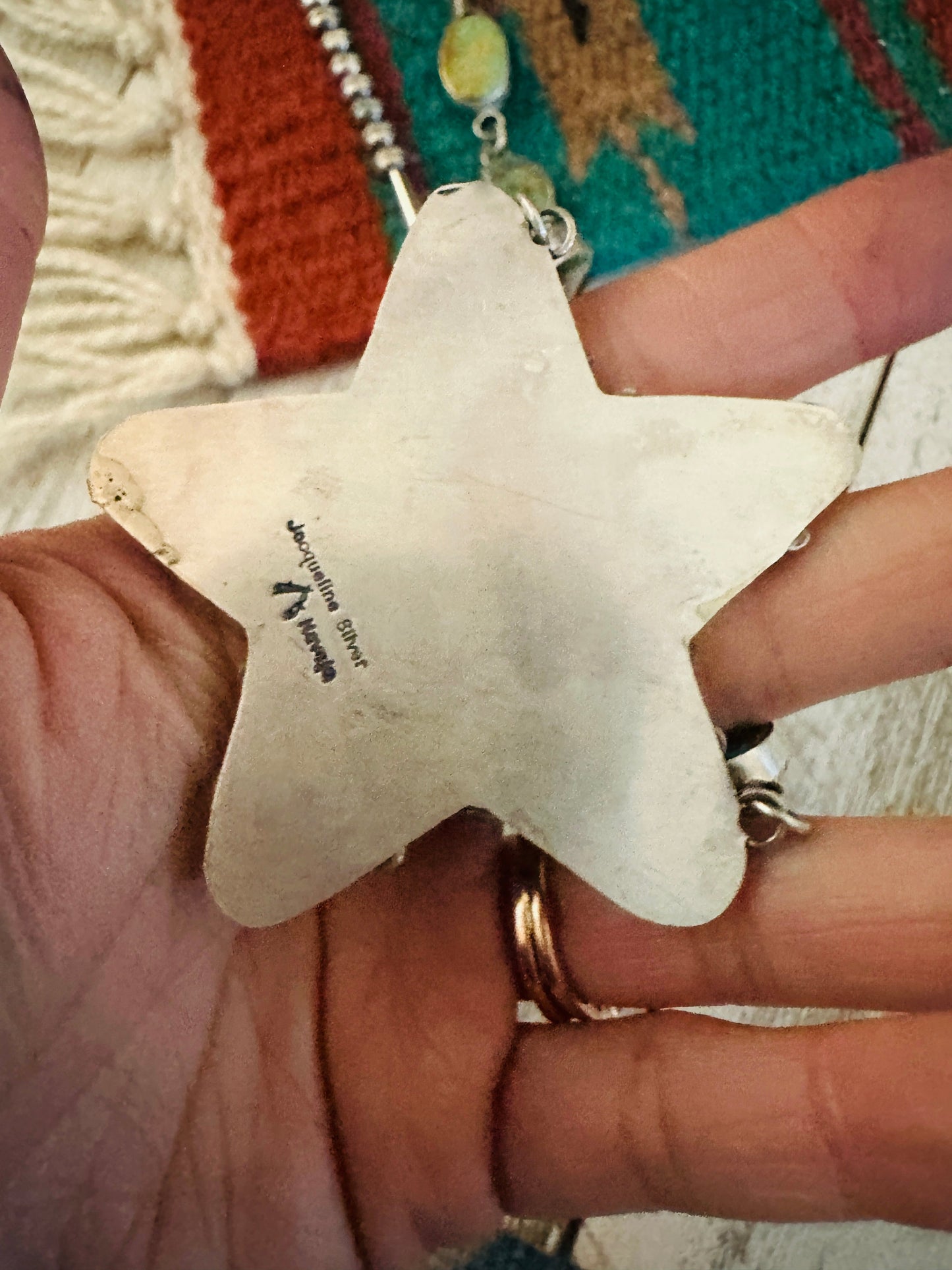 Navajo Sterling Silver & Royston Turquoise Star Necklace by Jacqueline Silver
