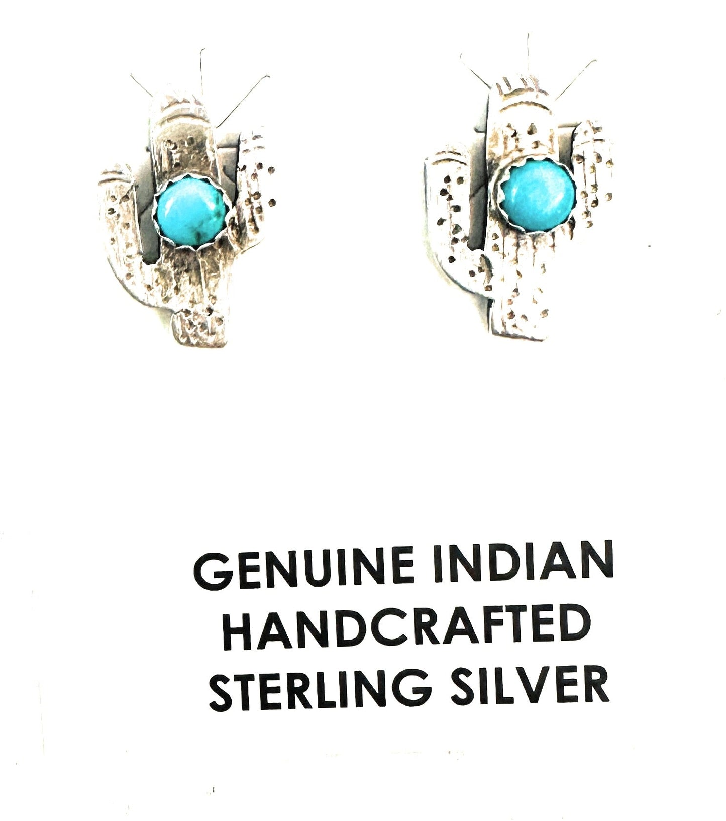 Navajo Sterling Silver & Turquoise Cactus Stud Earrings