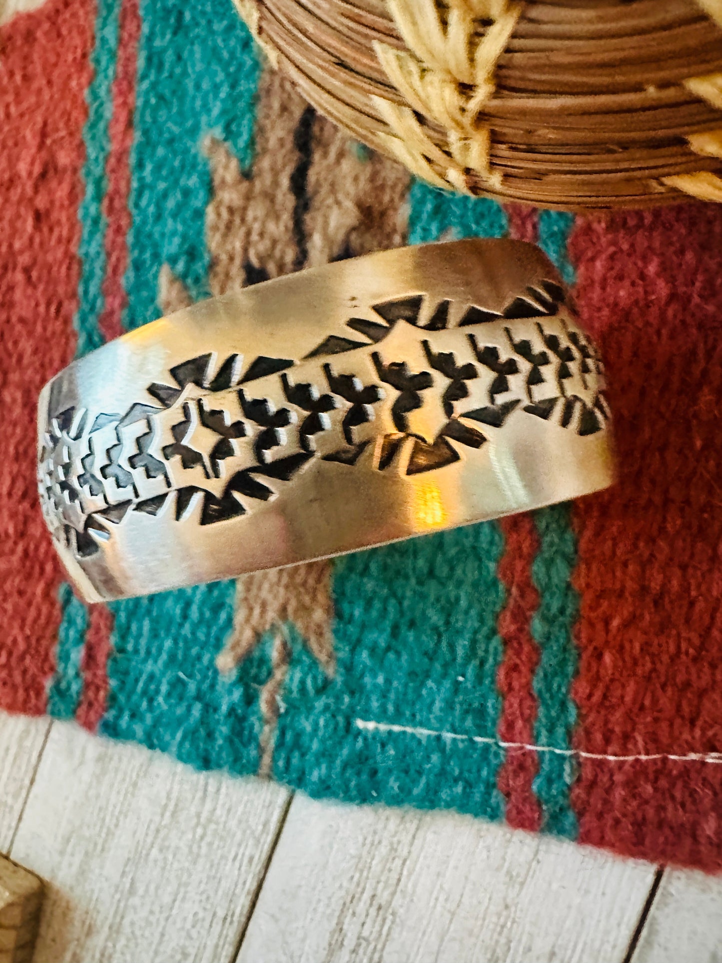 Navajo Hand Stamped Sterling Silver Cuff Bracelet