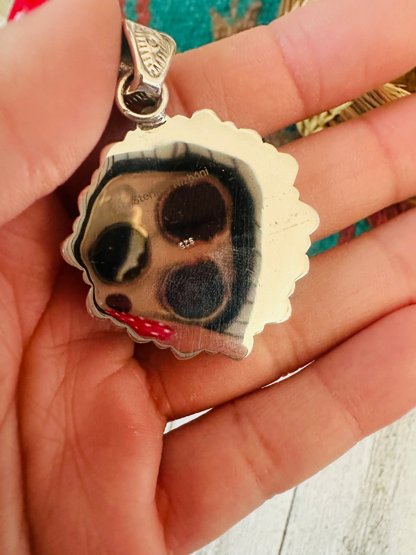 ** Christmas Collection ** Handmade Sterling Silver, Coral & Turquoise Cluster Pendant Signed Nizhoni