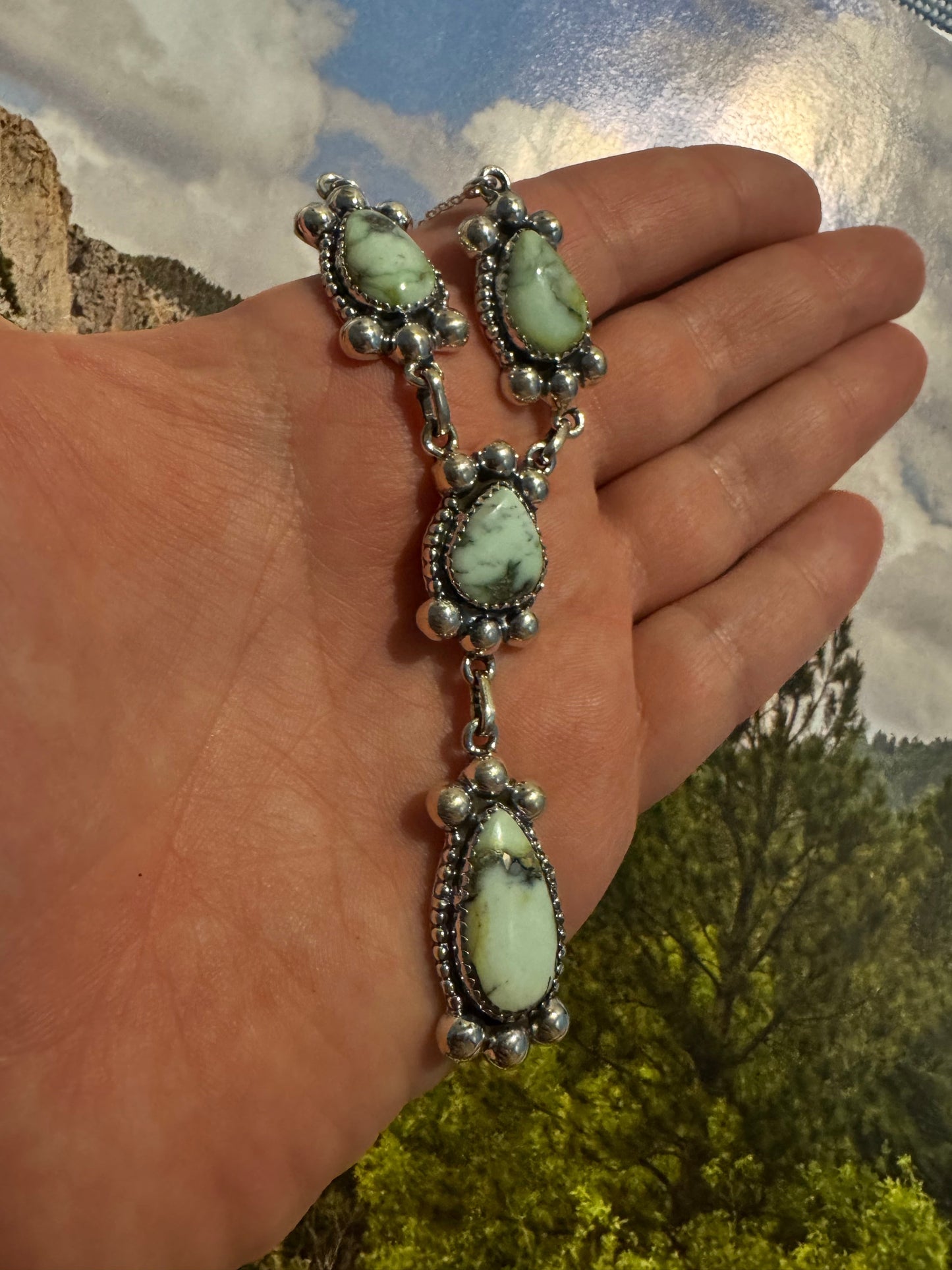 Beautiful Handmade Sterling Silver & Palomino Lariat Necklace