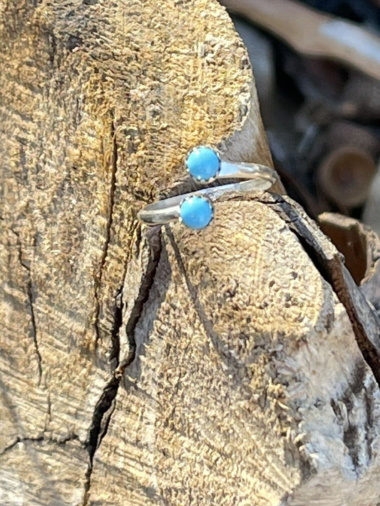 Navajo Turquoise Double Stone & Sterling Silver Adjustable Ring