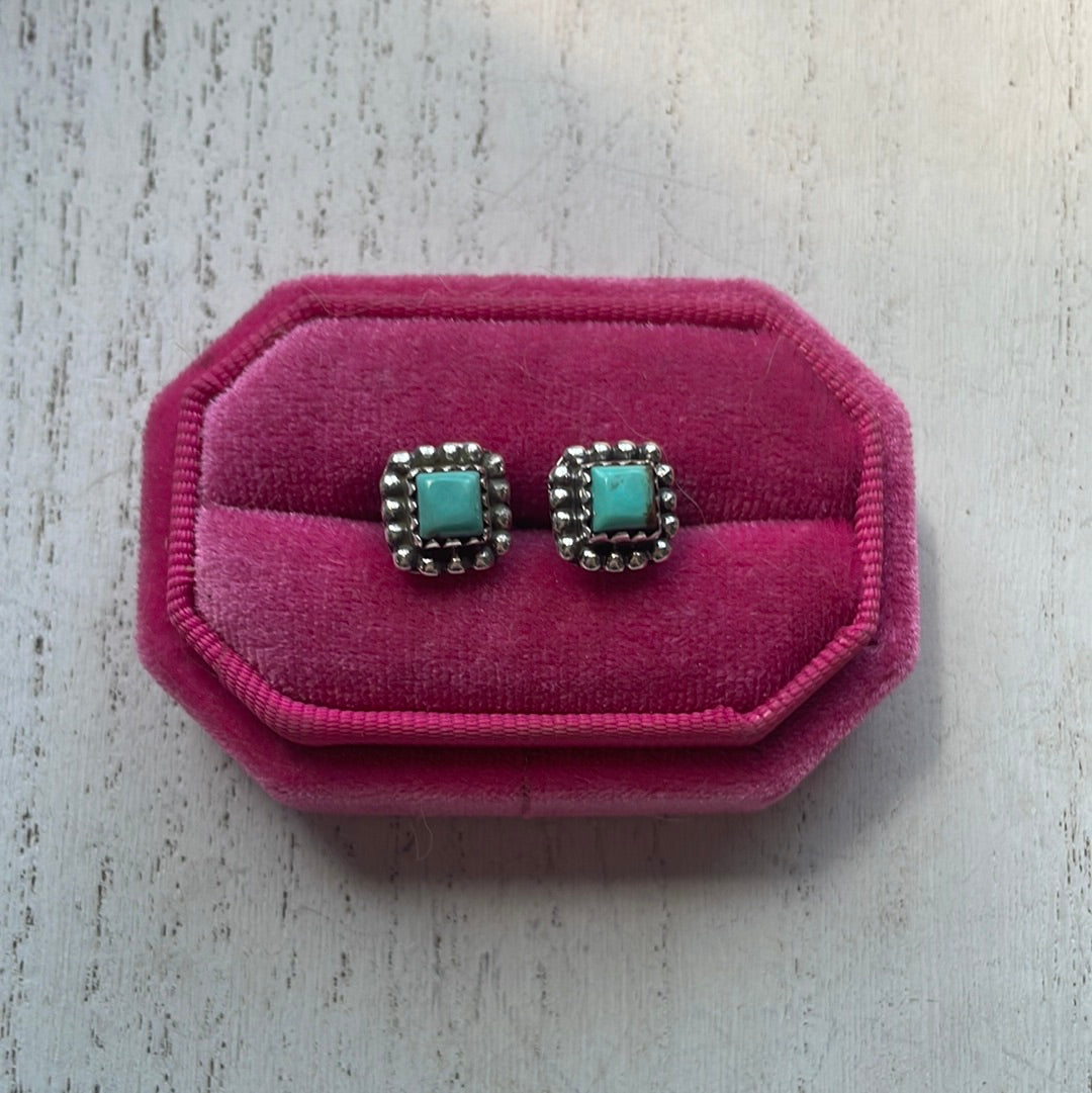 Nizhoni Handmade Turquoise & Sterling Silver Square Stud Earrings