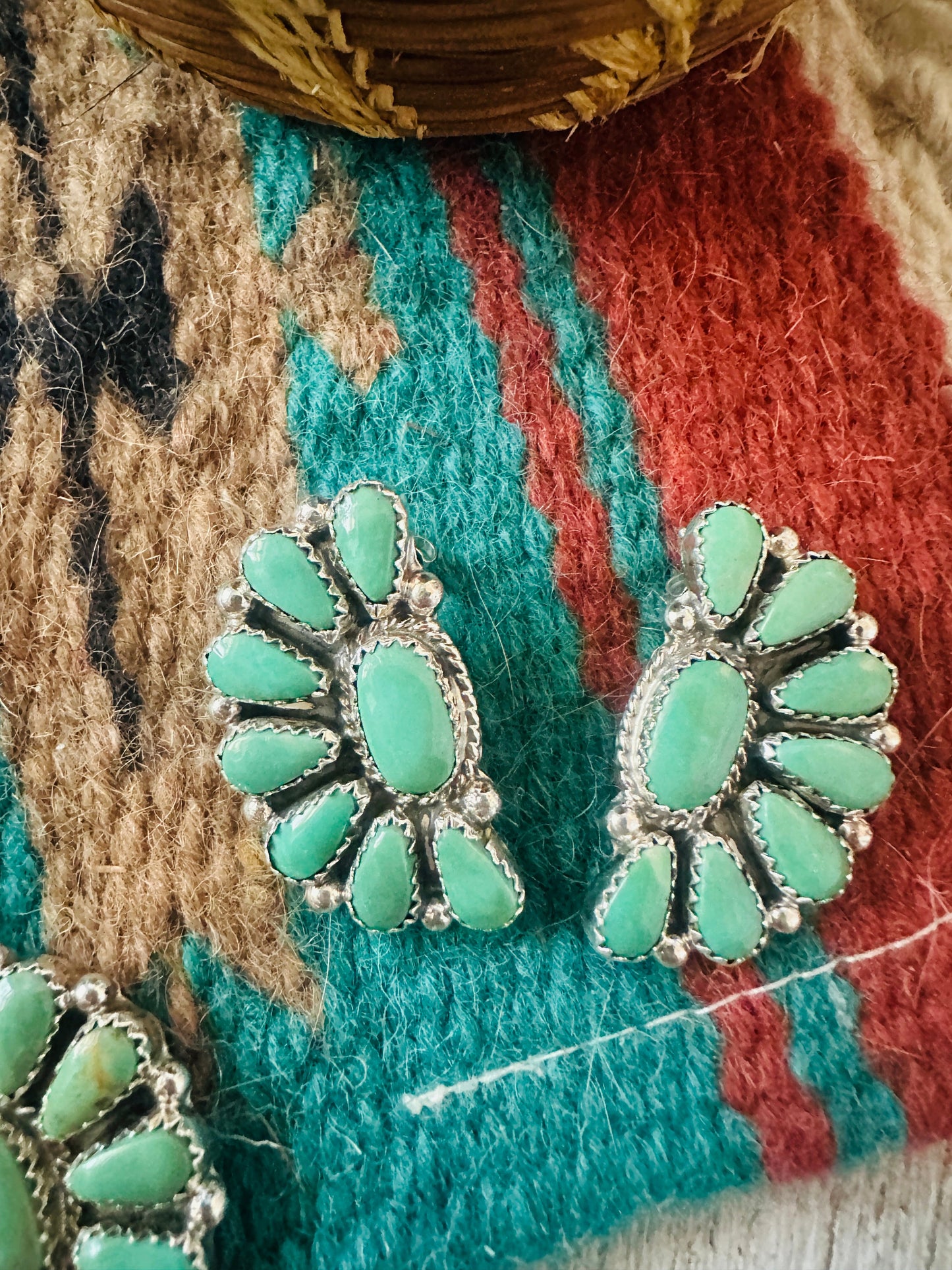 Navajo Sterling Silver & Turquoise Cluster Necklace and Earring Set