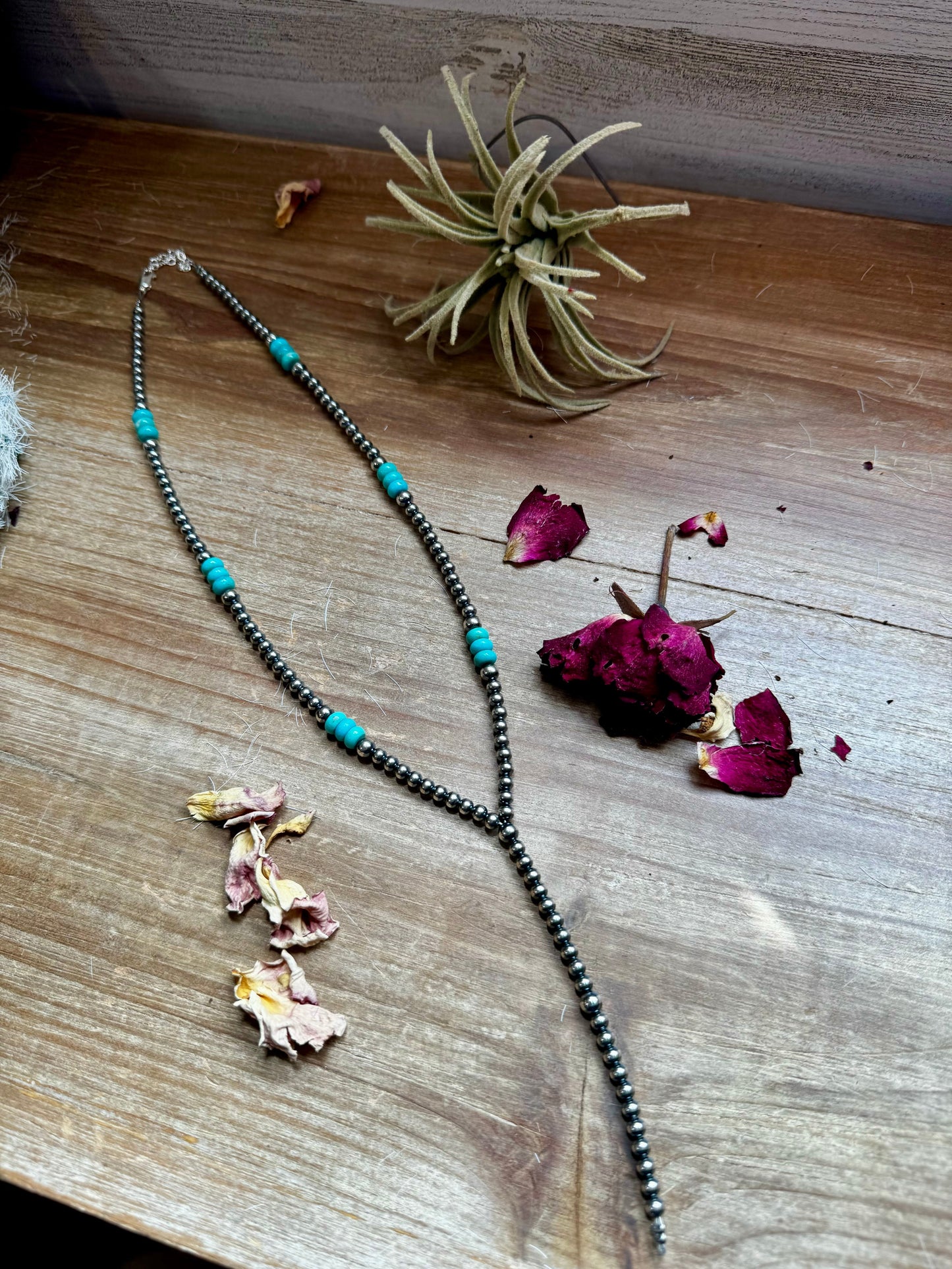 Lariat sterling silver pearls and turquoise