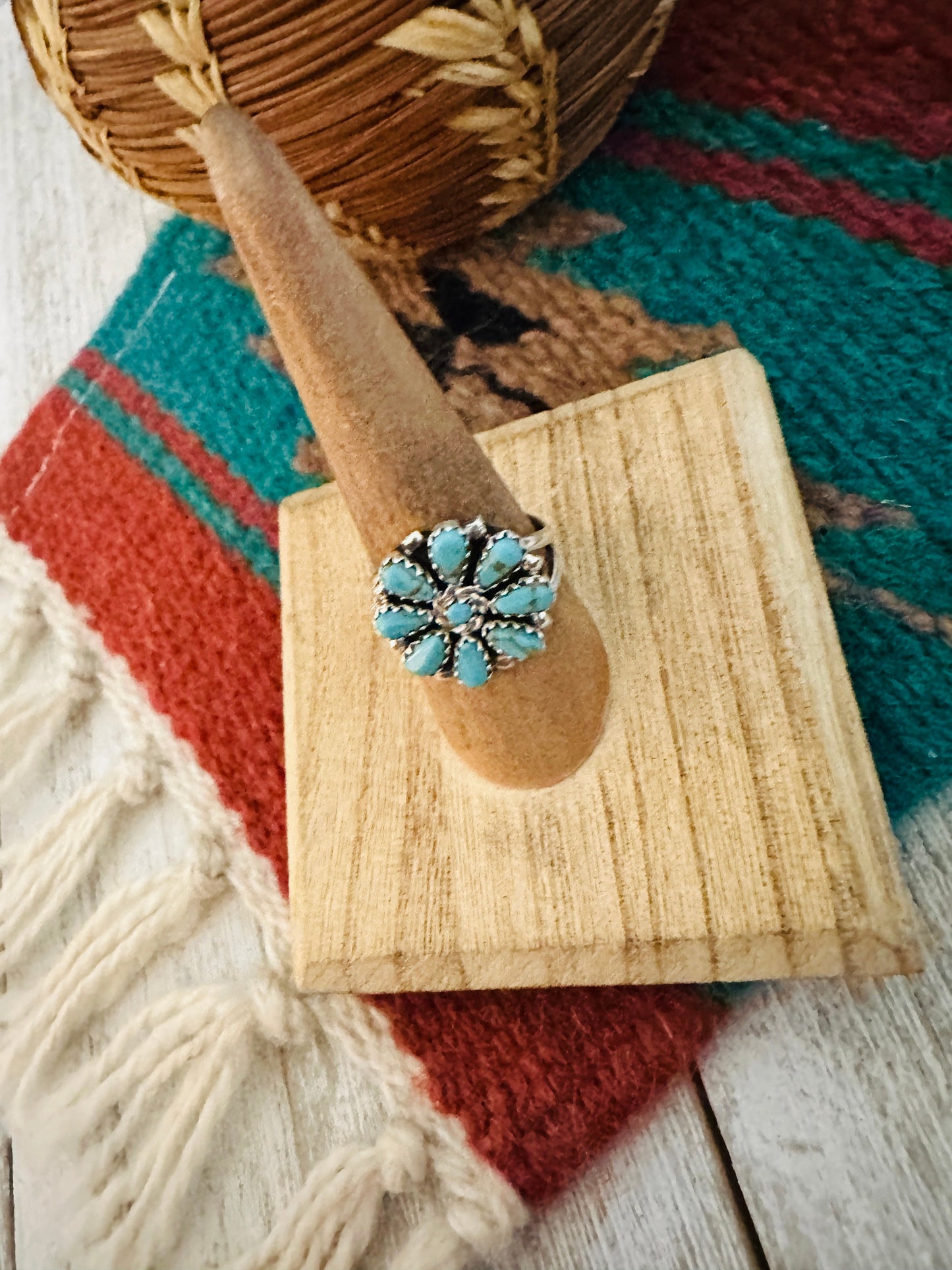 Navajo Turquoise & Sterling Silver Cluster Ring SMALL