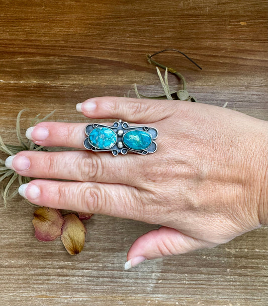 2-Stone Turquoise Adjustable Ring – Native Made
