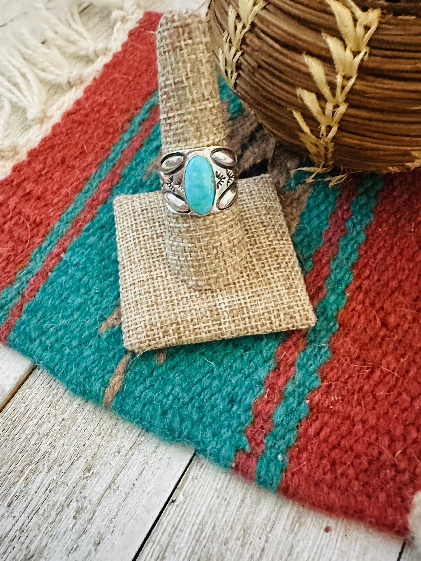 Navajo Turquoise & Sterling Silver Cigar Band Ring Size 9