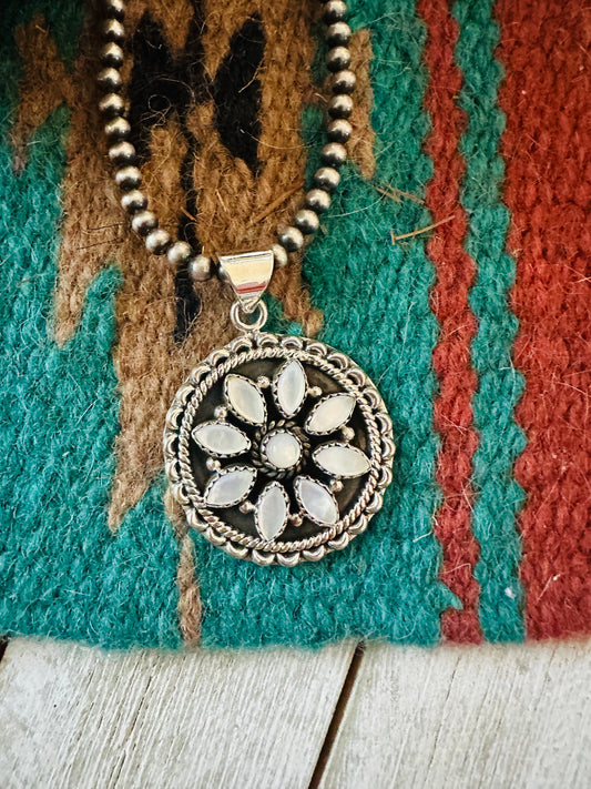 ** Christmas Collection ** Handmade Sterling Silver & Mother of Pearl Pendant Signed Nizhoni