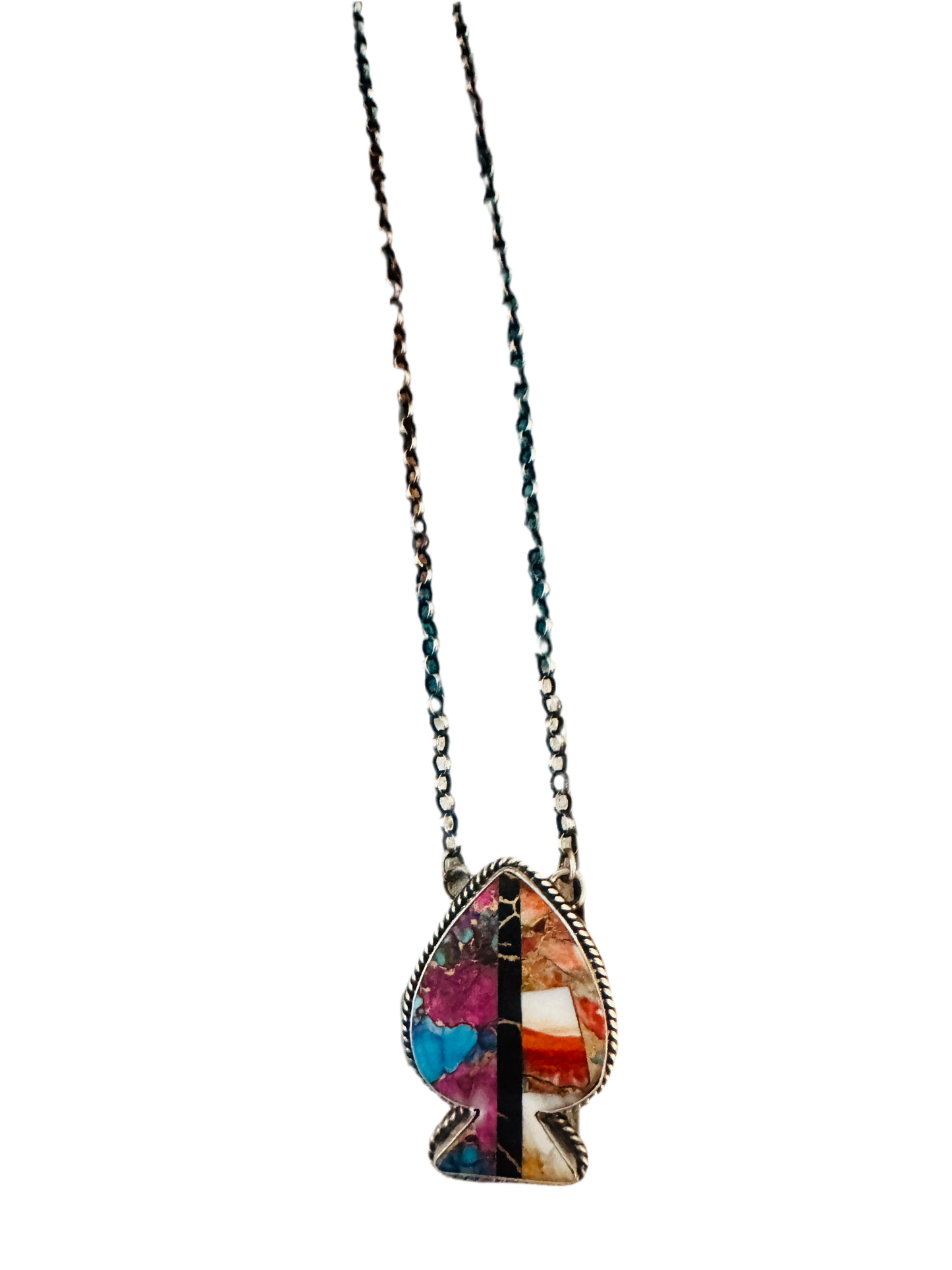Navajo Sterling Silver & Multi Stone Inlay Spade Necklace