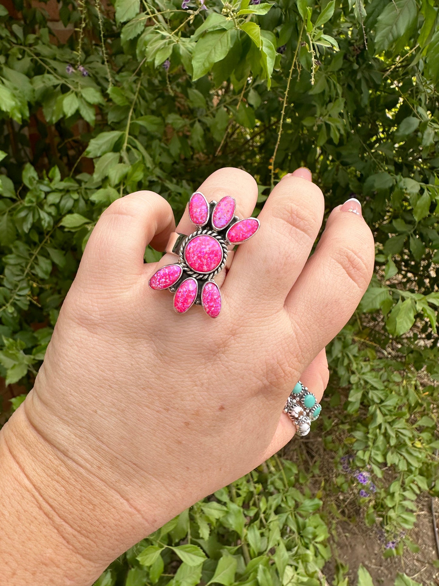 “Barbies Choice” Beautiful Handmade Hot Pink Fire Opal And Sterling Silver Adjustable Ring