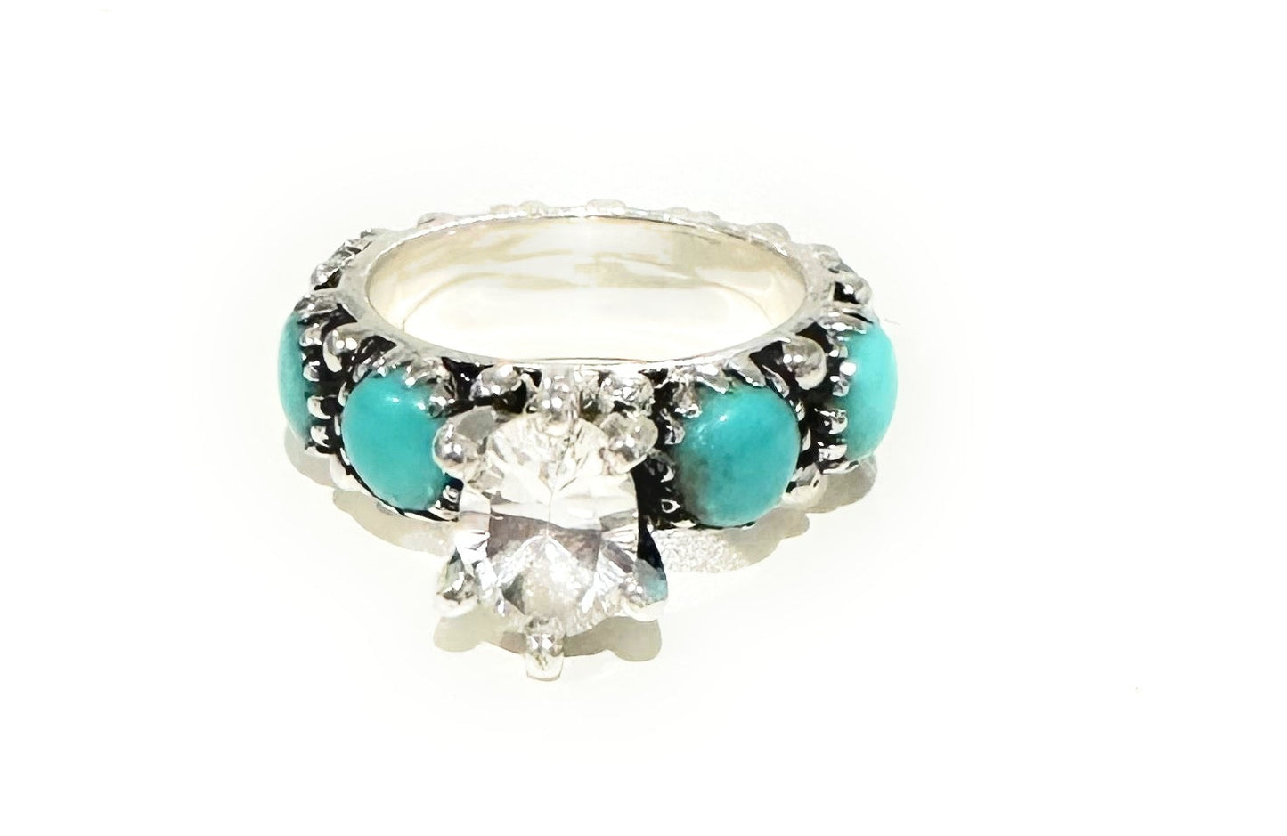 Kingman Turquoise & White Topaz Sterling Silver Forever Ring