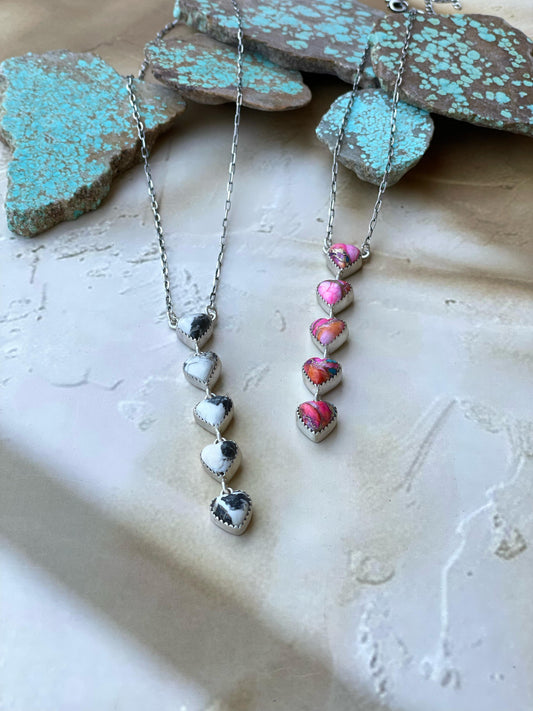 Handmade Sterling Silver & Pink Dream Mojave OR White Buffalo Drop Necklace