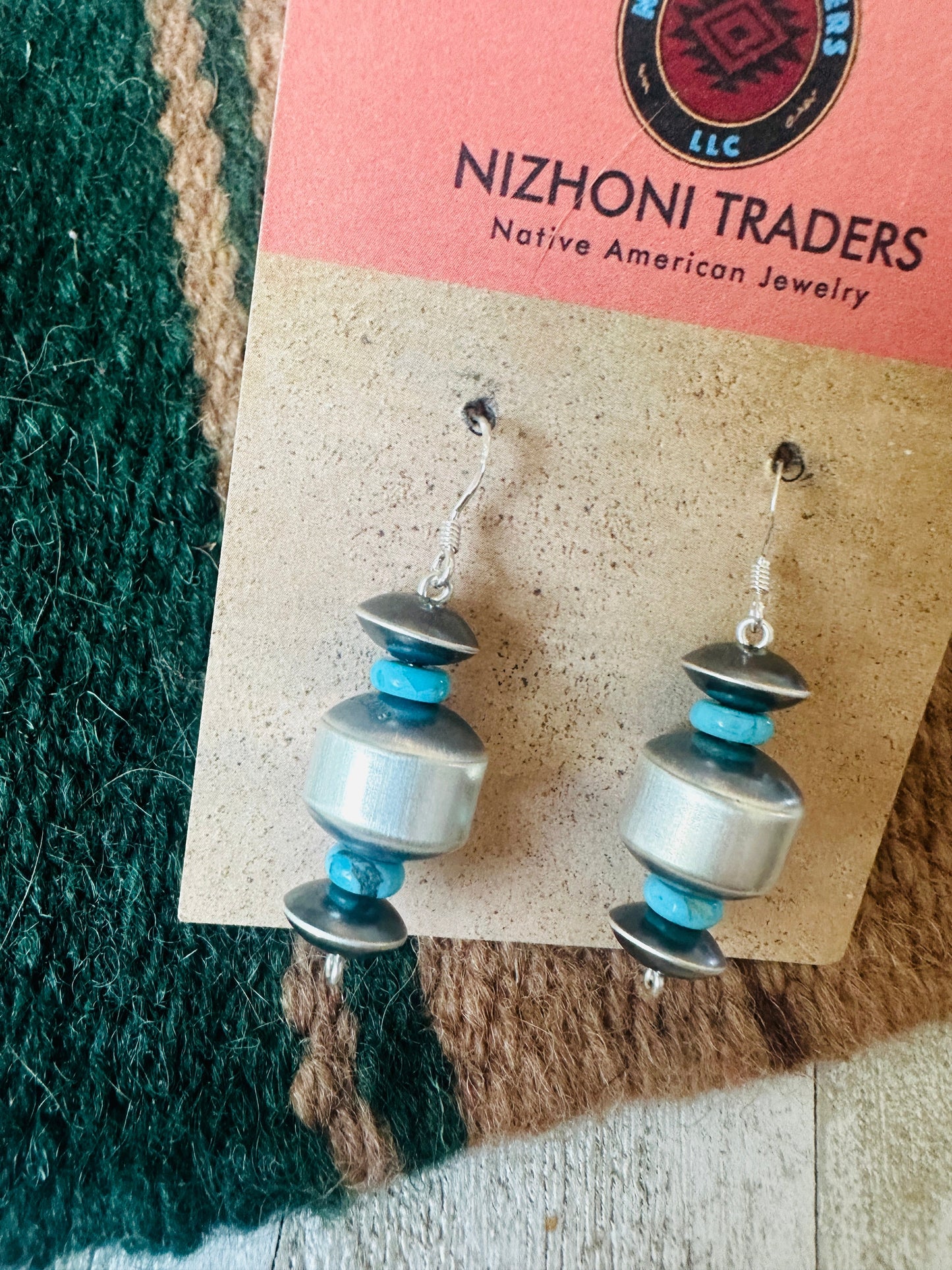 Navajo Turquoise & Sterling Silver Beaded Dangle Earrings