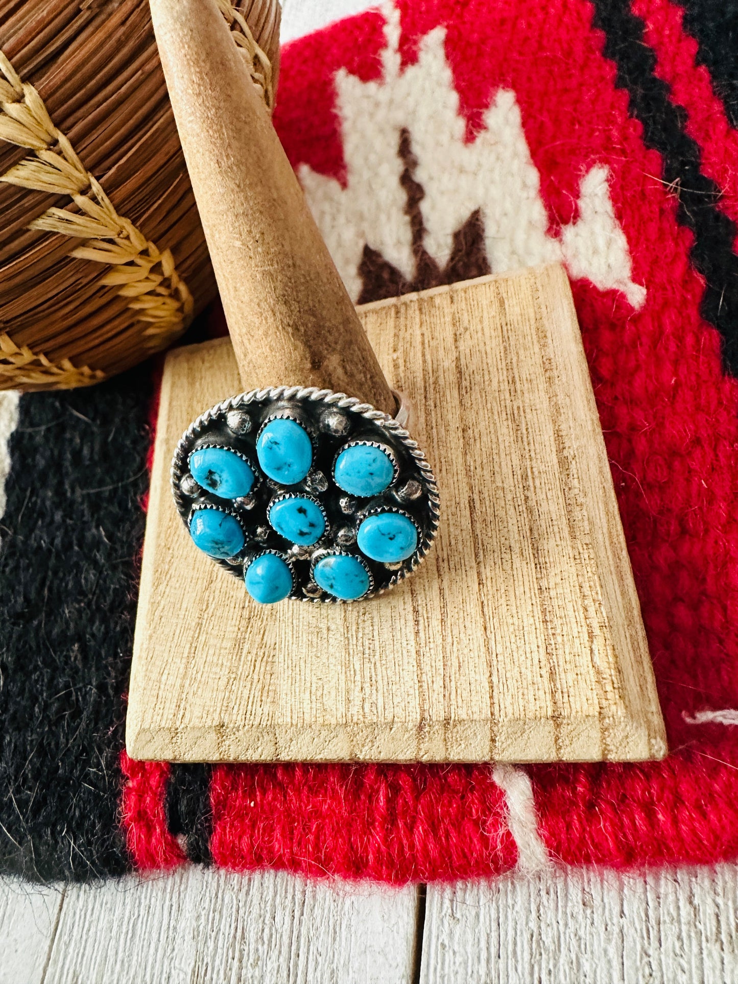 Navajo Sterling Silver & Kingman Turquoise Adjustable Ring