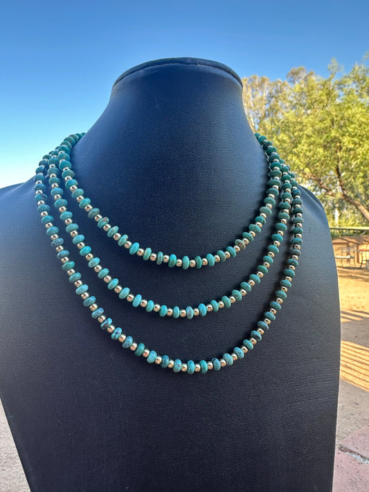 Gilded Sky Navajo Turquoise, Gold & Sterling Silver Beaded Necklace and Bracelets