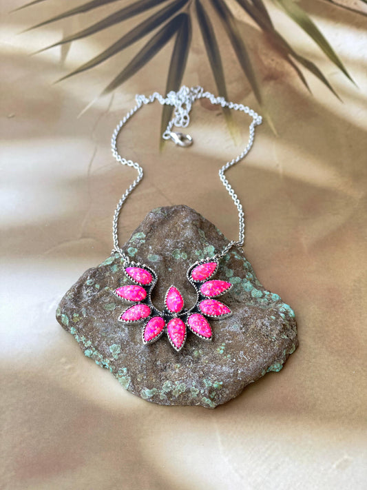 Handmade Sterling Silver & Hot Pink Fire Opal Necklace