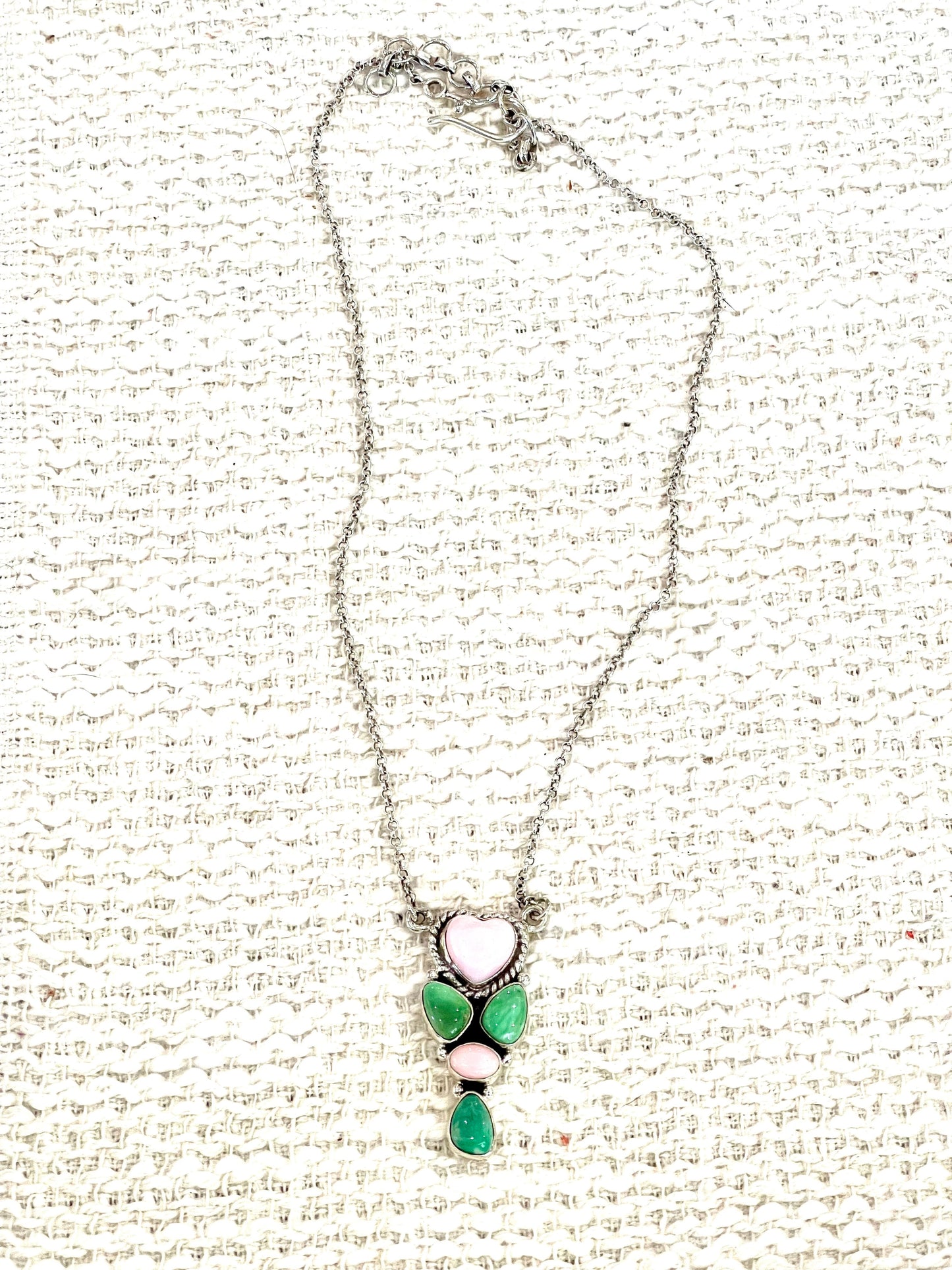 Handmade Pink Opal, Palomino Turquoise& Sterling Silver Necklace