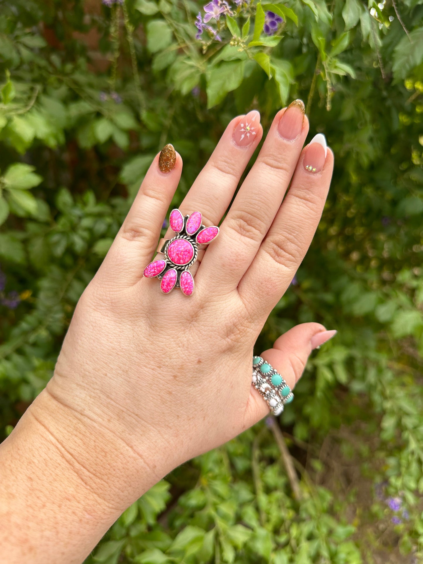 “Barbies Choice” Beautiful Handmade Hot Pink Fire Opal And Sterling Silver Adjustable Ring