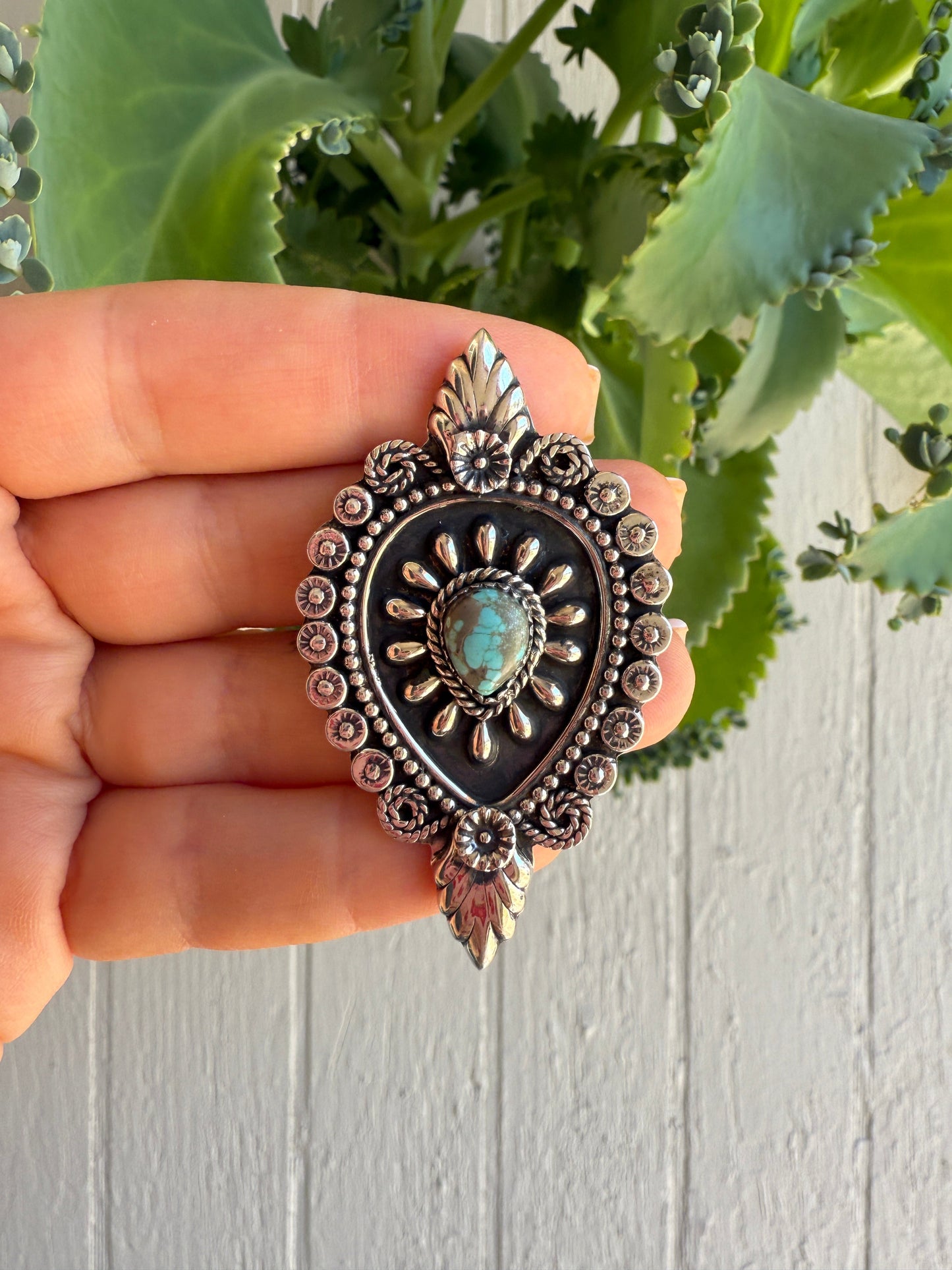 Beautiful Handmade Number 8 Turquoise And Sterling Silver Adjustable Statement Ring