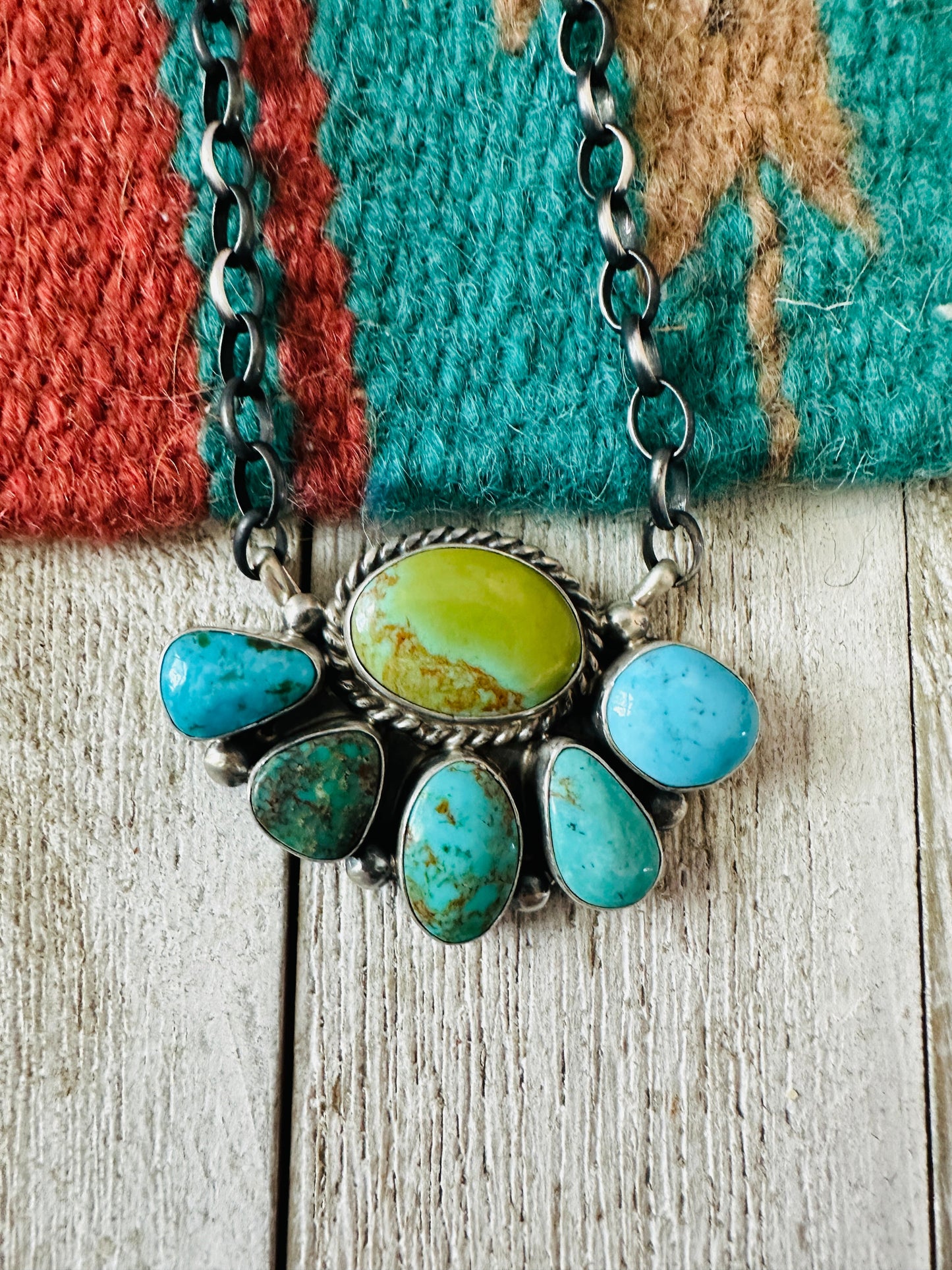Navajo Sterling Silver & Turquoise Cluster Necklace by Elouise Kee