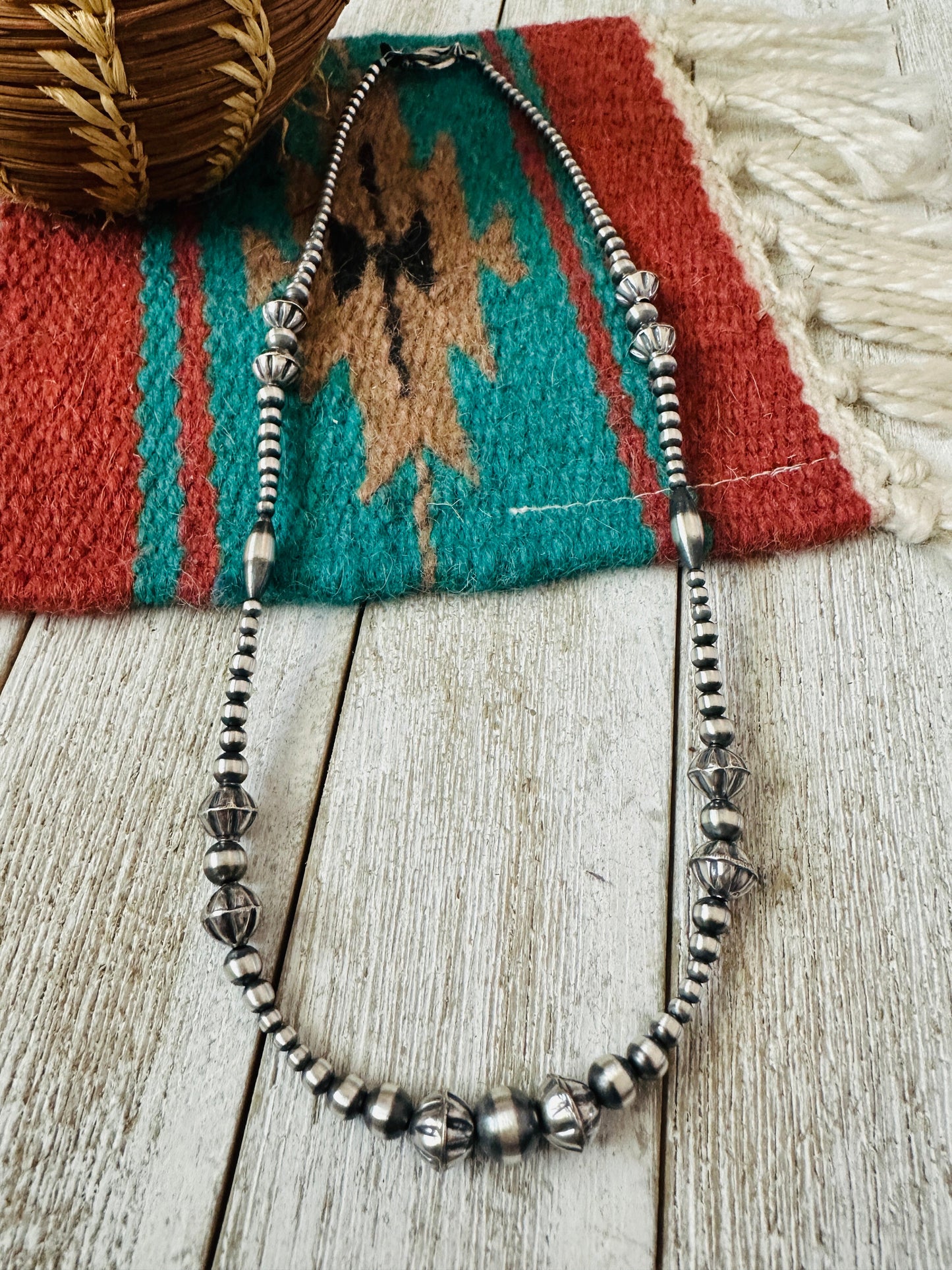 Navajo Sterling Silver Pearl Beaded Necklace