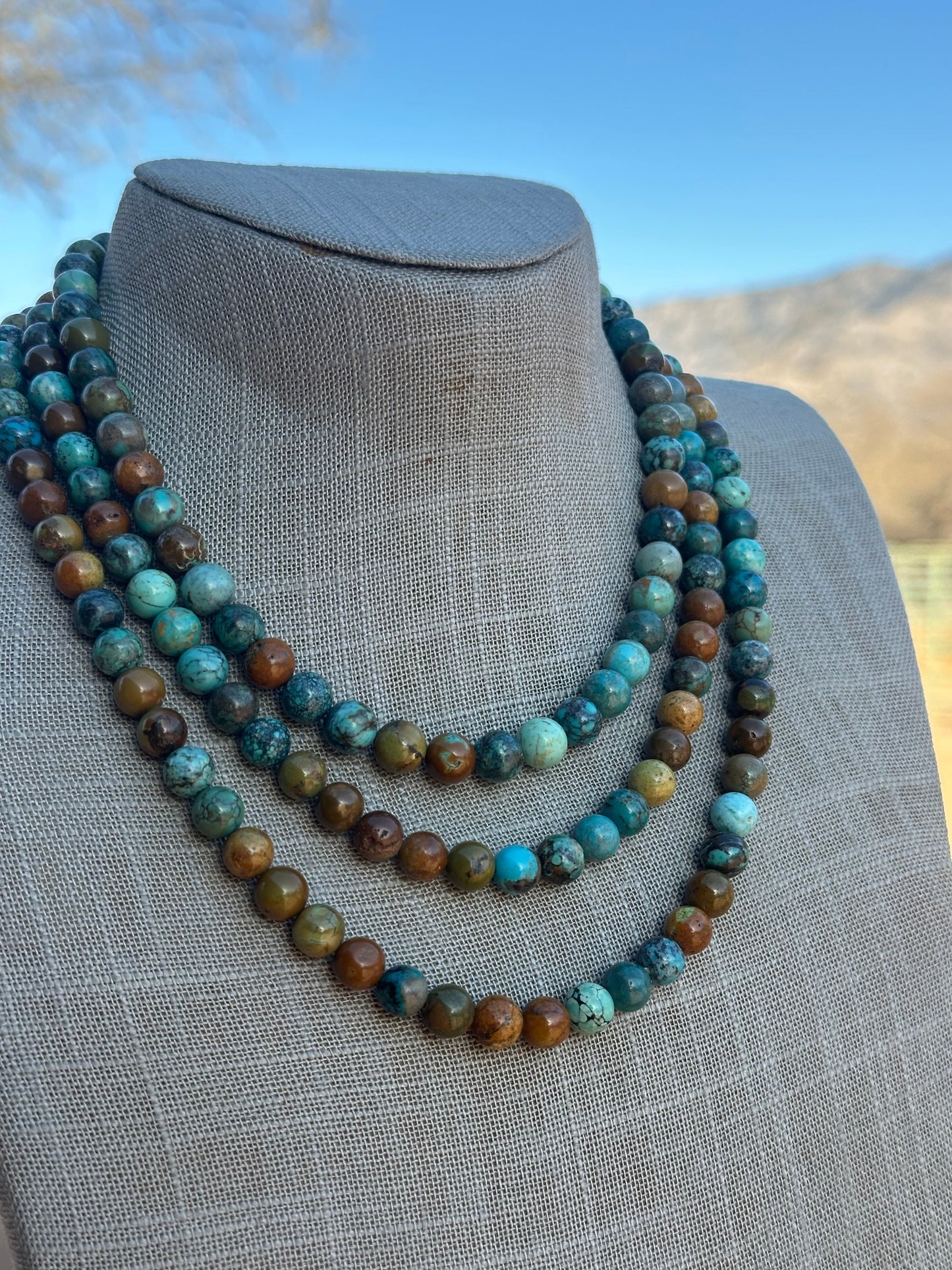 Navajo Tibetan Turquoise & Sterling Silver 8mm Beaded Necklace