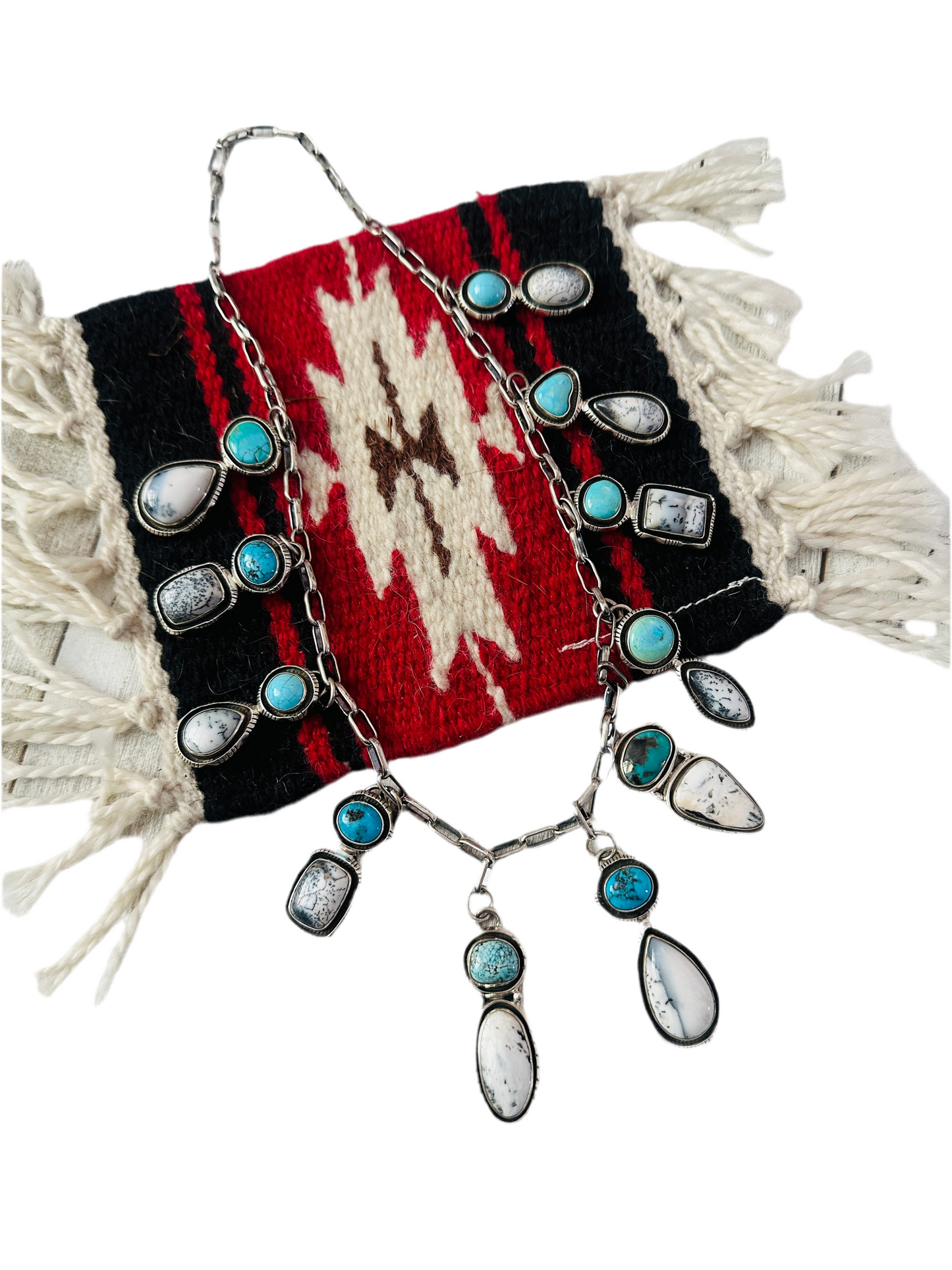 Navajo Sterling Silver, Turquoise & White Buffalo Necklace