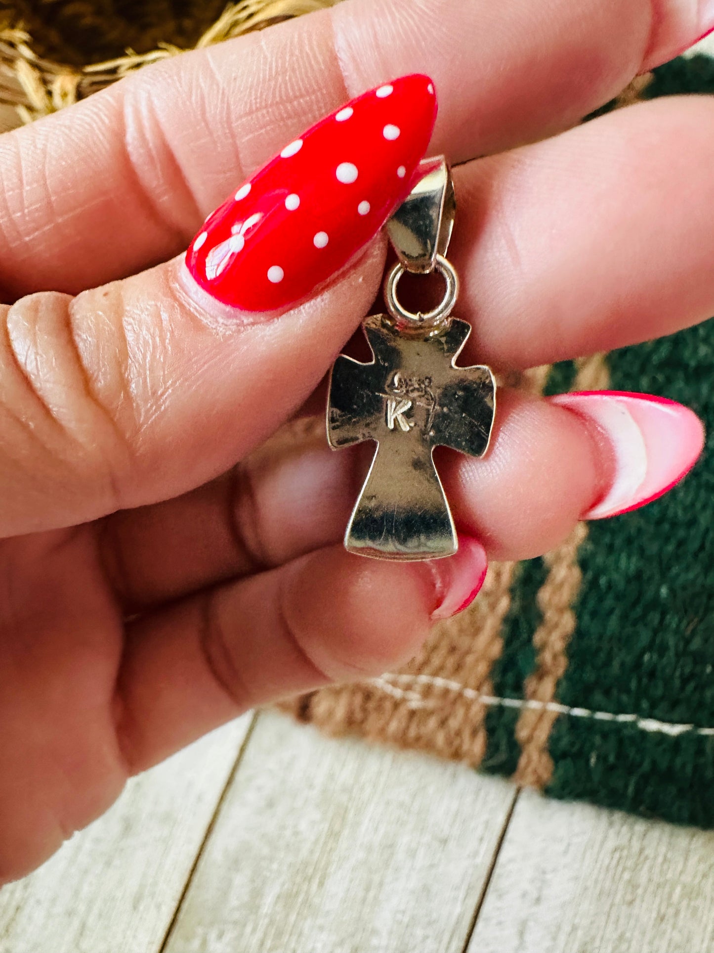 Navajo Turquoise & Sterling Silver Mini Cross Pendant