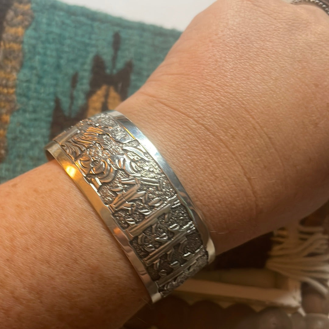 Amazing Navajo Sterling Silver Cuff Bracelet Signed