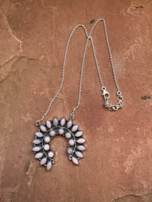 Handmade Sterling Silver & Pink Conch Naja Necklace Signed Nizhoni