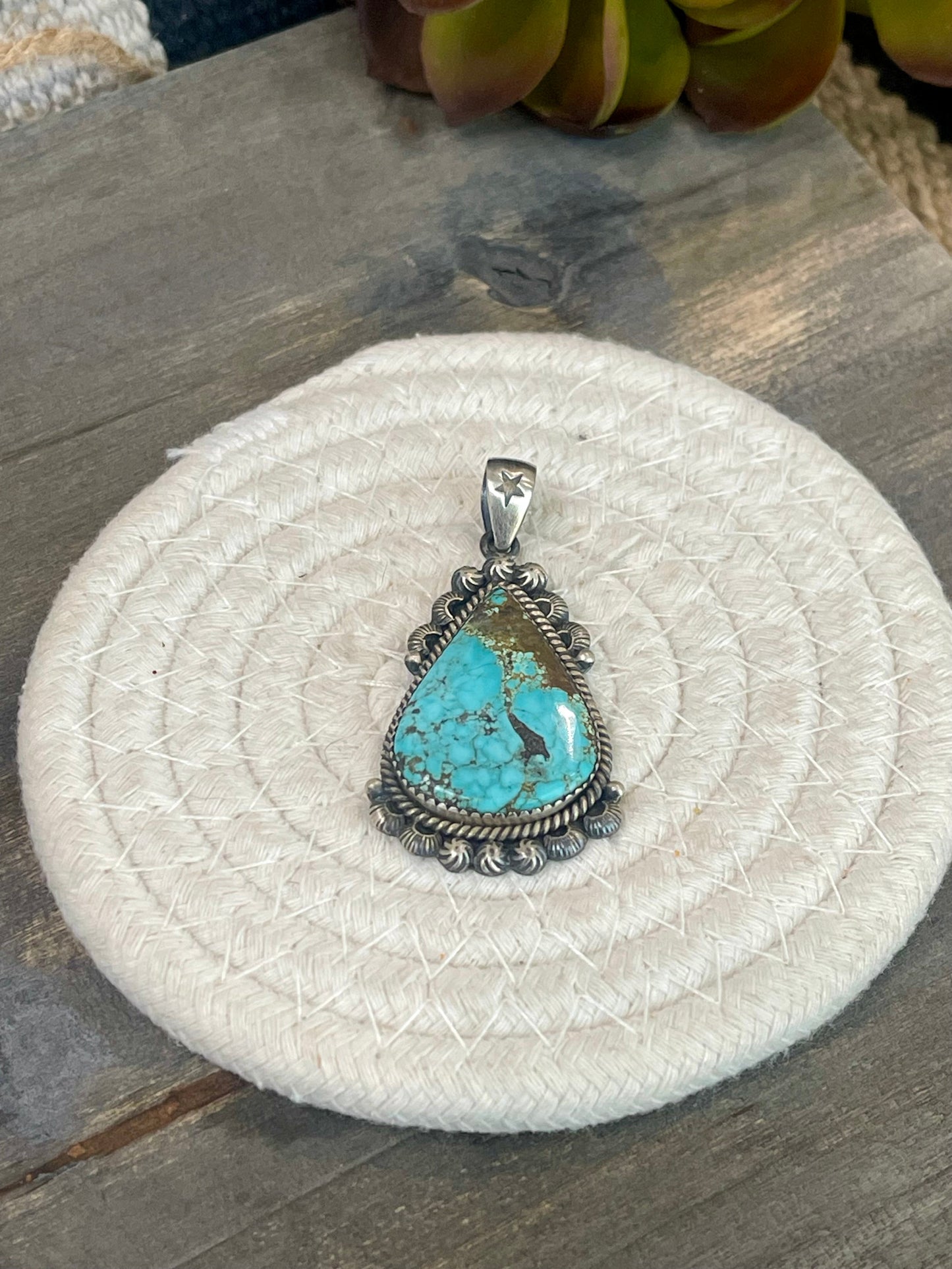 Beautiful Handmade Number 8 Turquoise & Sterling Silver Pendant