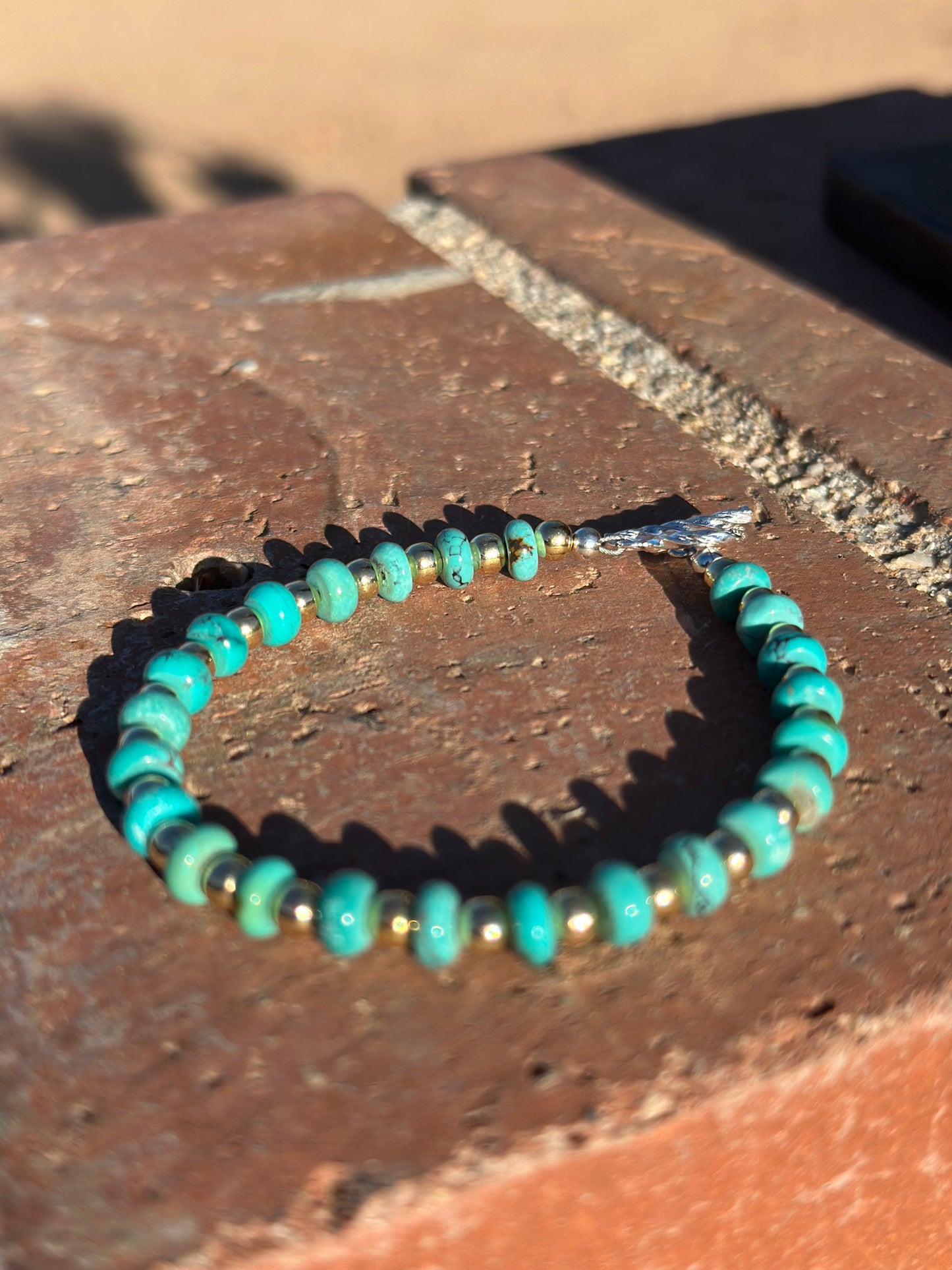 Gilded Sky Navajo Turquoise, Gold & Sterling Silver Beaded Necklace and Bracelets